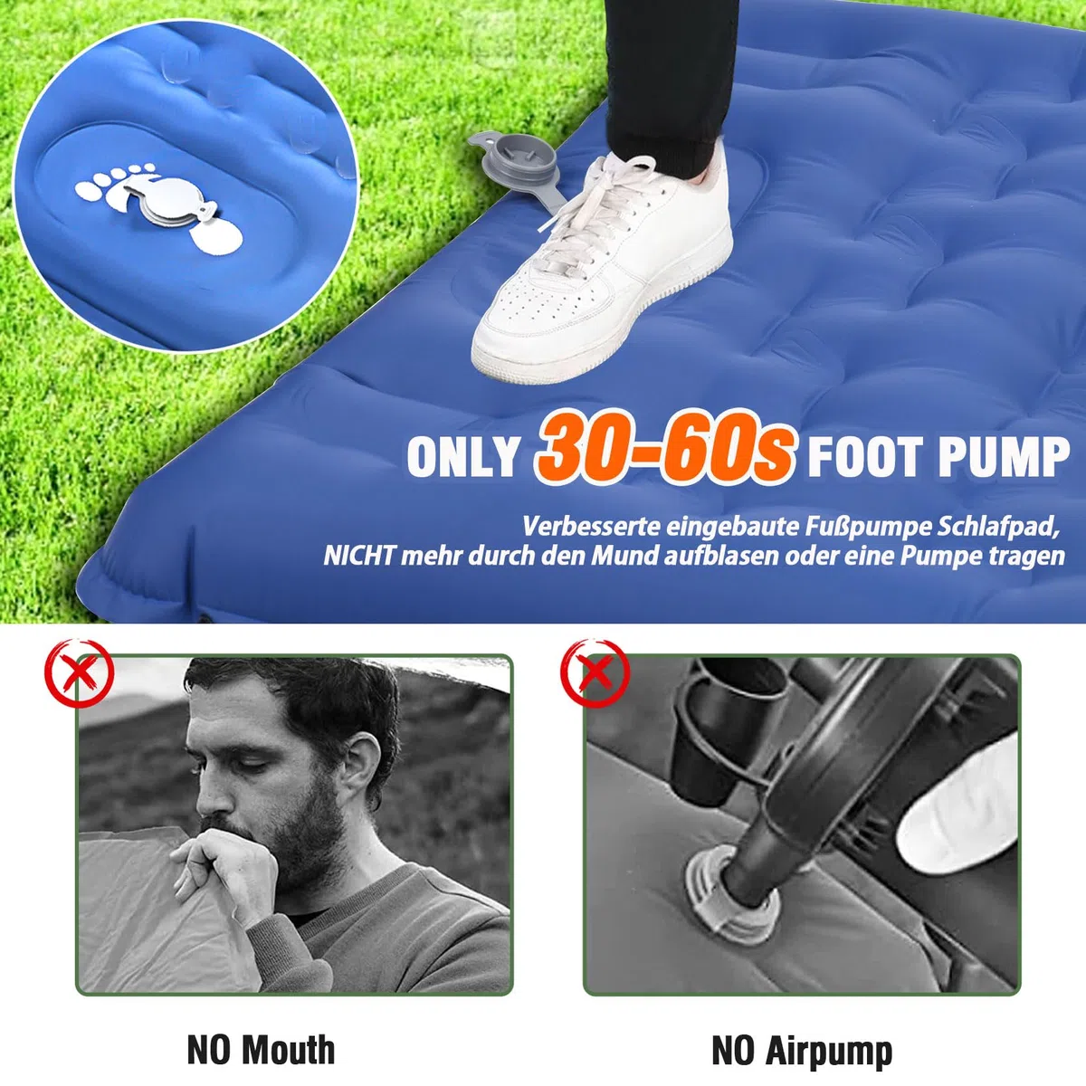 Colchón Hinchable Camping, Esterilla Hinchable con Almohada y Bomba de Pie, Colchón Colchoneta Inflable Plegable para Dormir Senderismo Aventura Acampad Senderism Viajes