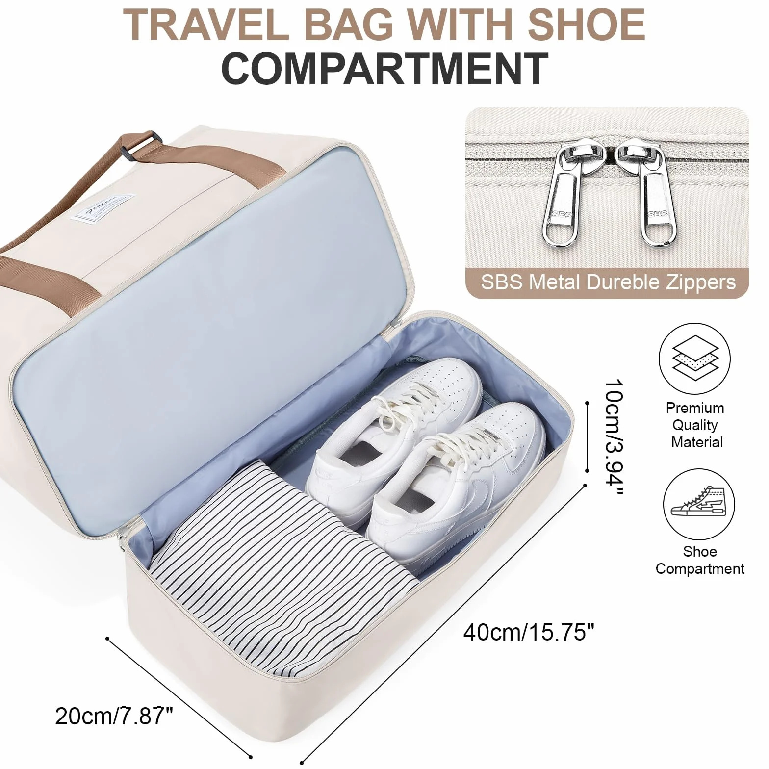 SEAFEW Bolsa de Viaje 40x20x25 Impermeable para Ryanair Equipaje de Mano Mujer Marrón Beige Claro