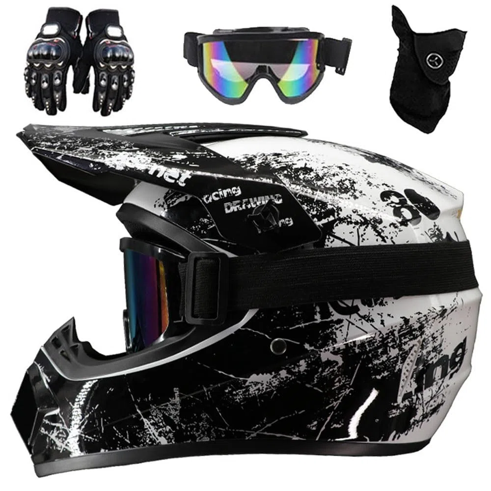 Cascos de Motocross Todoterreno para NiñOs de 8 A 14 AñOs, Casco BMX, MX, ATV, con Gafas, Guantes Y MáScara, Aprobados por El Dot