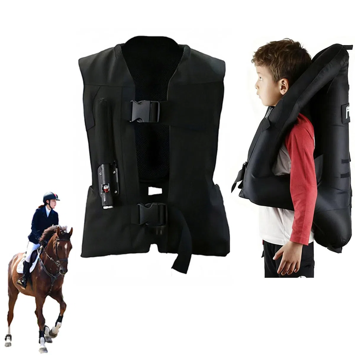Chaleco De Airbag para Montar A Caballo para Niños, Jinete Ecuestre Ajustable Entrenamiento De Equitación En Motocicleta Chaleco Protector Botella De Compresión No Incluida