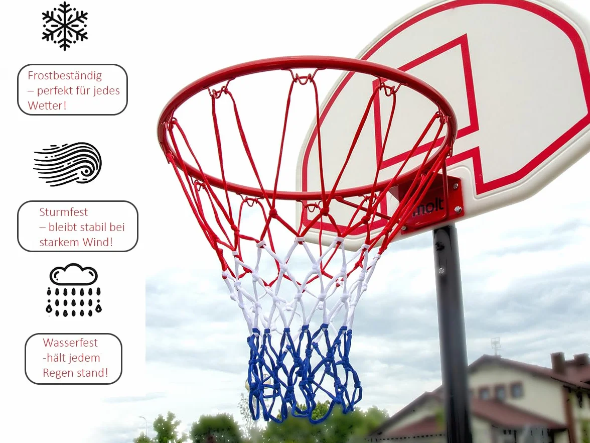 molti Canasta de baloncesto de 45 cm de diámetro, 37 cm de diámetro, anillo de baloncesto con red y tornillos de fijación para exteriores + 4 tornillos de fijación
