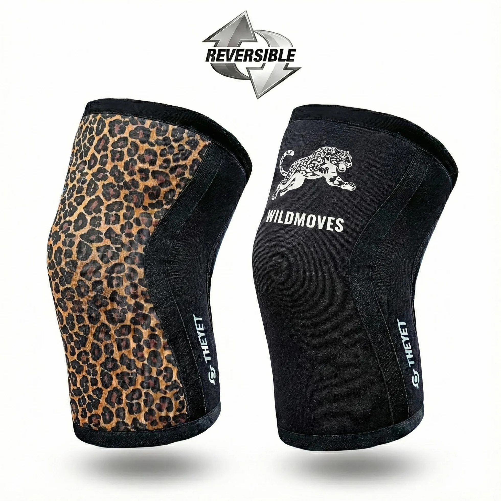 Theyet Rodilleras CrossFit Compresión Neopreno 7mm Reversibles Animal Print Par | Soporte Ajustable Mujer Protecciones deportivas Rodilla | Gimnasio Powerlifting Halterofilia Fitness Gym (M)