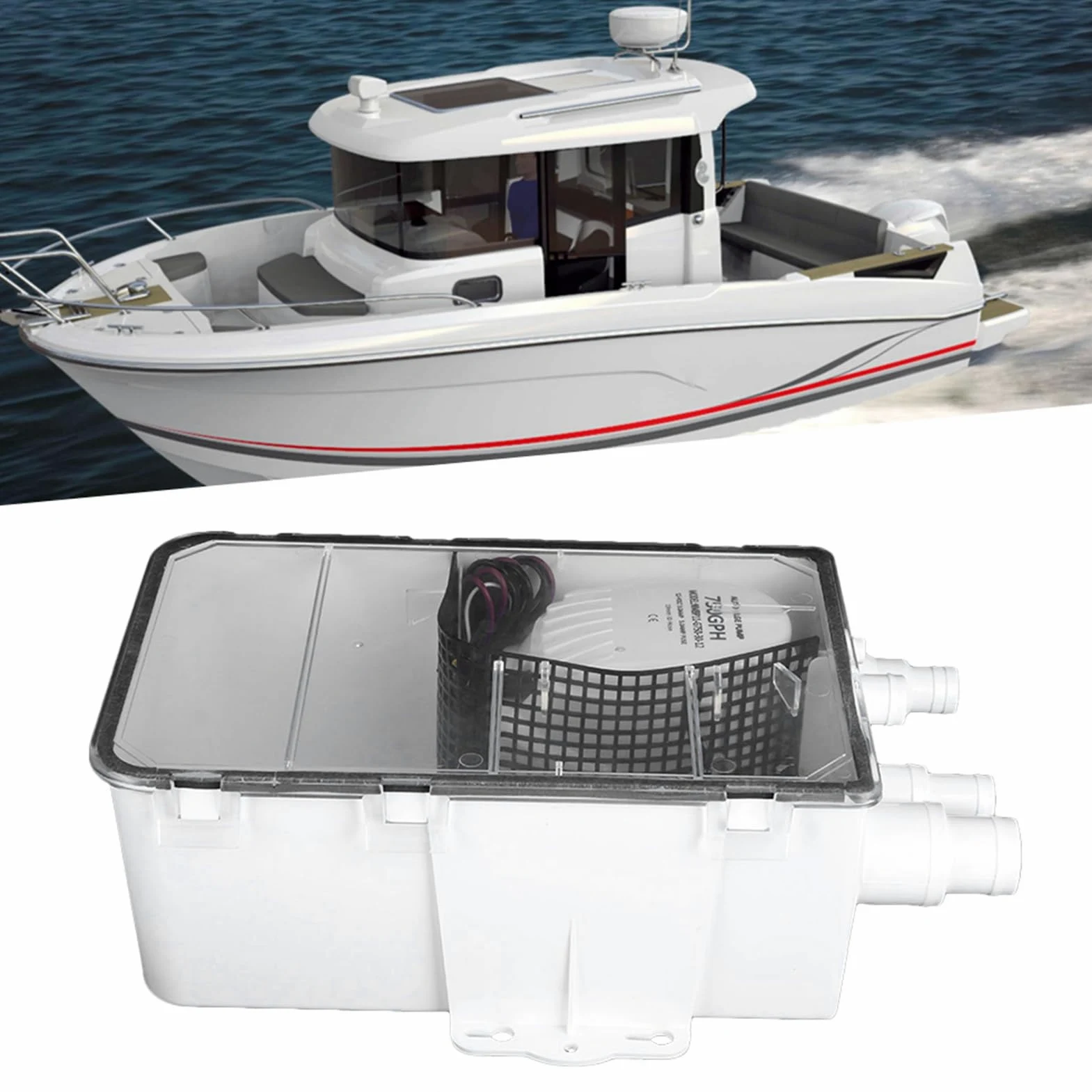 KIMISS Bomba de sumidero para ducha marina, de drenaje multipuerto 12V 750GPH, ideal para barcos y autocaravanas, caja de sumidero eficiente