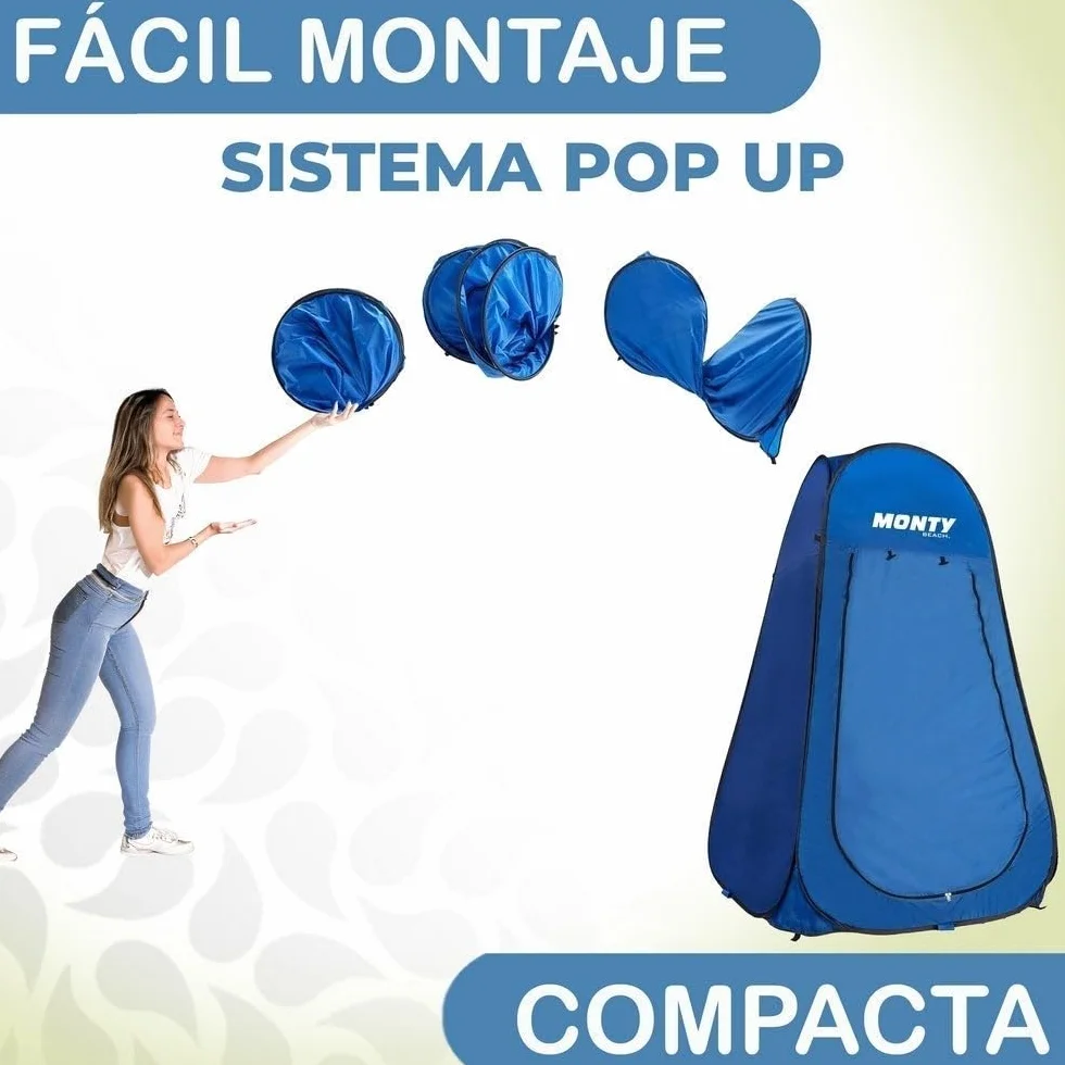 Tienda cambiador playa Pop Up 120x190 cm Oxford azul UPF+50 waterproof 1 adulto