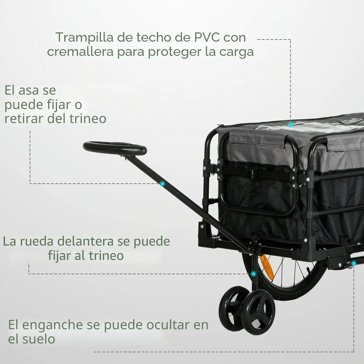 HOMCOM Remolque de bicicleta 2 en 1, remolque de carga, remolque para bicicletas con neumáticos de 20 pulgadas, capacidad de carga de 40 kg, acero, tela Oxford, negro+gris, 130 x 64 x 64/103 cm