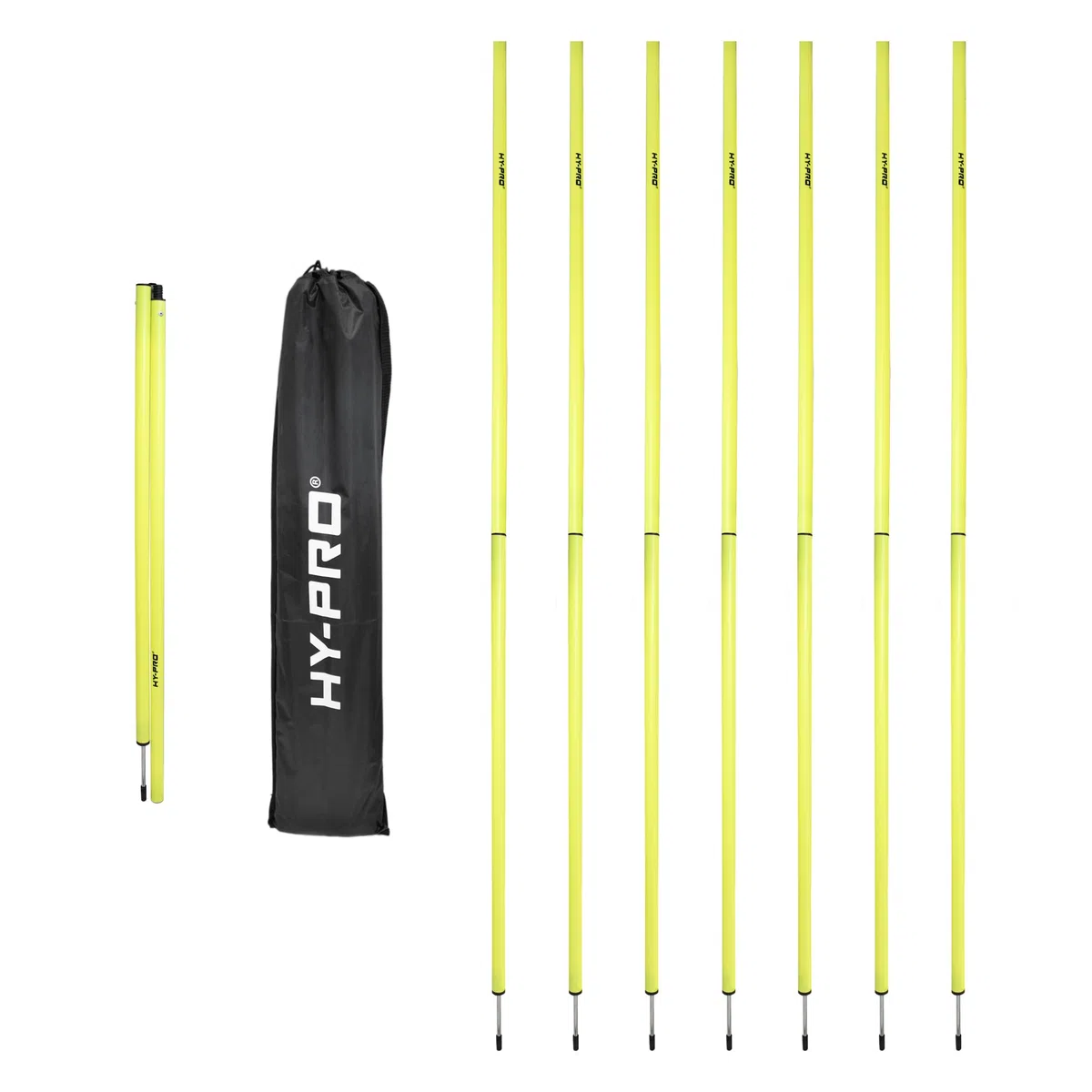 Hy-Pro Bastón de agilidad plegable, con pincho, paquete de 8, bastones de slalom, bastones de entrenamiento, bolsa de transporte, taladros, equipo de entrenamiento, entrenamiento de velocidad,