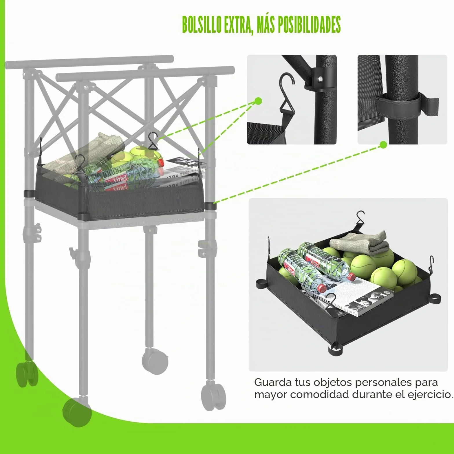 Moricher Canasta de pelotas de tenis con ruedas – Cesta de pelotas de tenis plegable de altura ajustable con bolsa de almacenamiento, 150 pelotas de pickleball y capacidad para pelotas de tenis