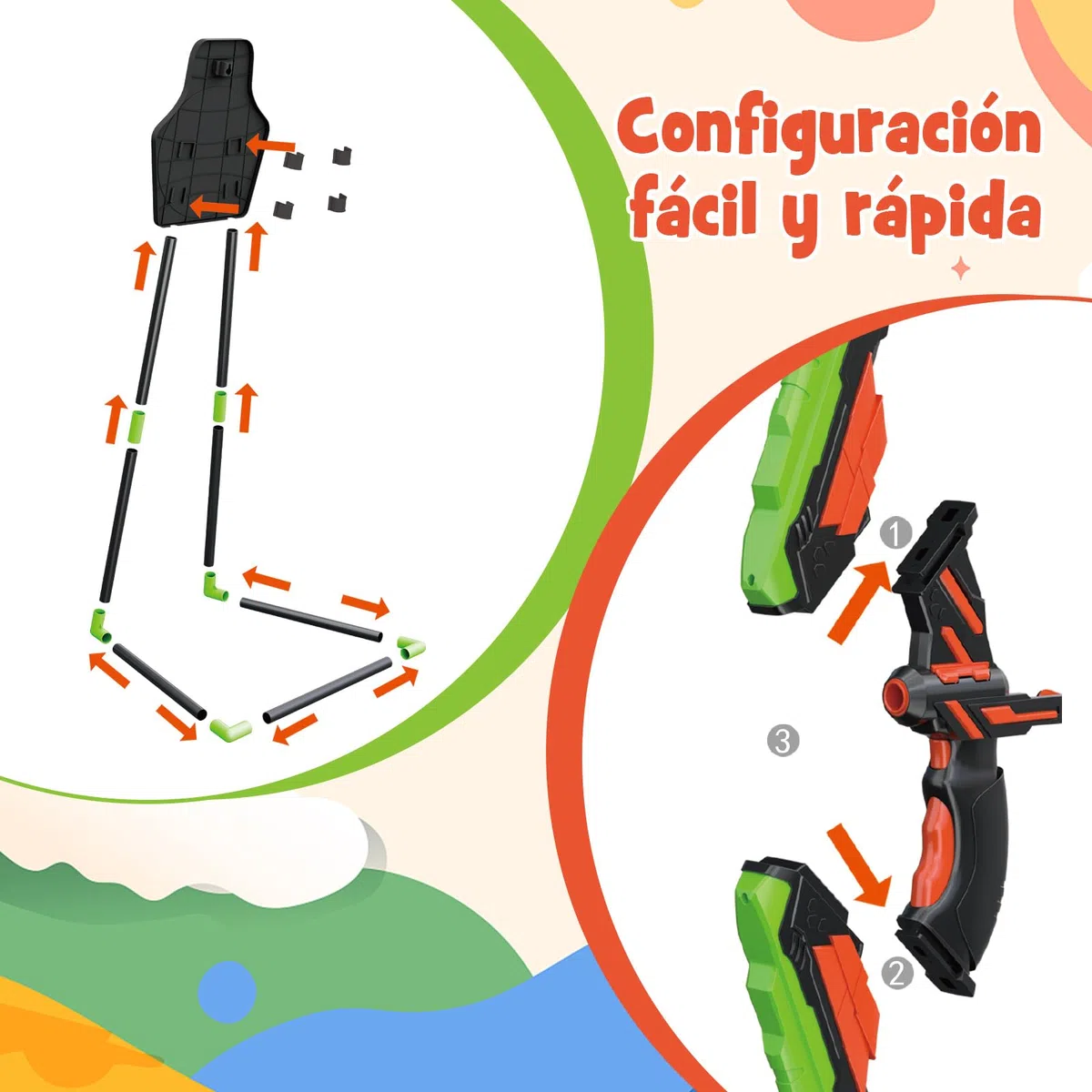 COSTWAY Juego de 2 Arcos y Flechas de Juguetes para Niños, Set de Juguetes de Tiro con Arco con 20 Flechas de Ventosa, Objetivo de Pie o Colgante, Portaflechas para Juegos para Niños de 3+ Años