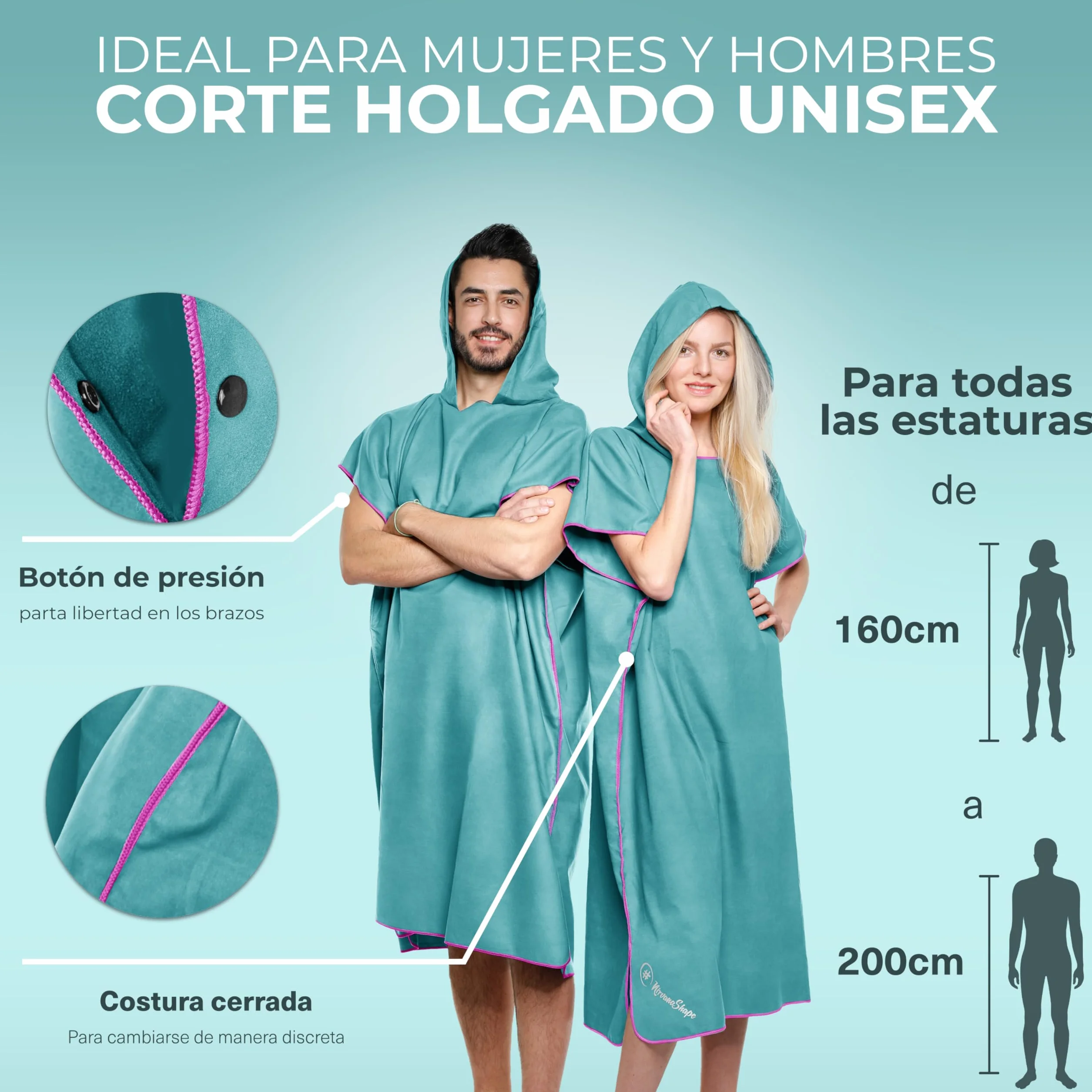NirvanaShape Toalla Poncho 2 en 1 de Microfibra para Adultos – Albornoz de Secado Rápido y Ayuda para Cambiarse, Ideal para Viaje, Surf, Camping, Sauna y Playa