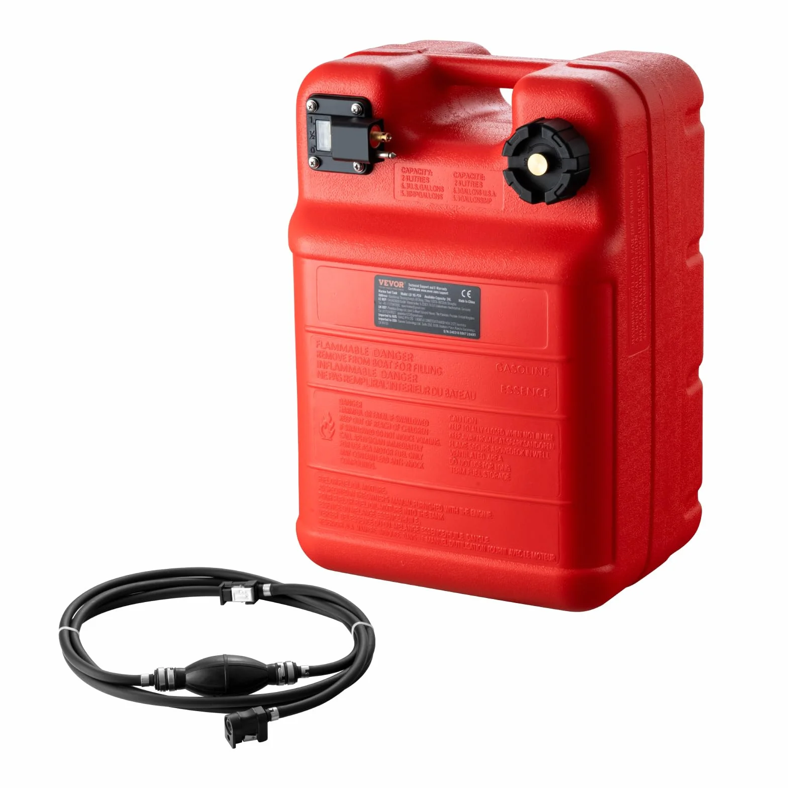 VEVOR Tanque de Combustible Marino, 24 L Tanque de Combustible Portátil para Barcos con Motor Fueraborda Tanque de Combustible de Plástico para Barcos Marinos con Manguera, Fácil de Traer