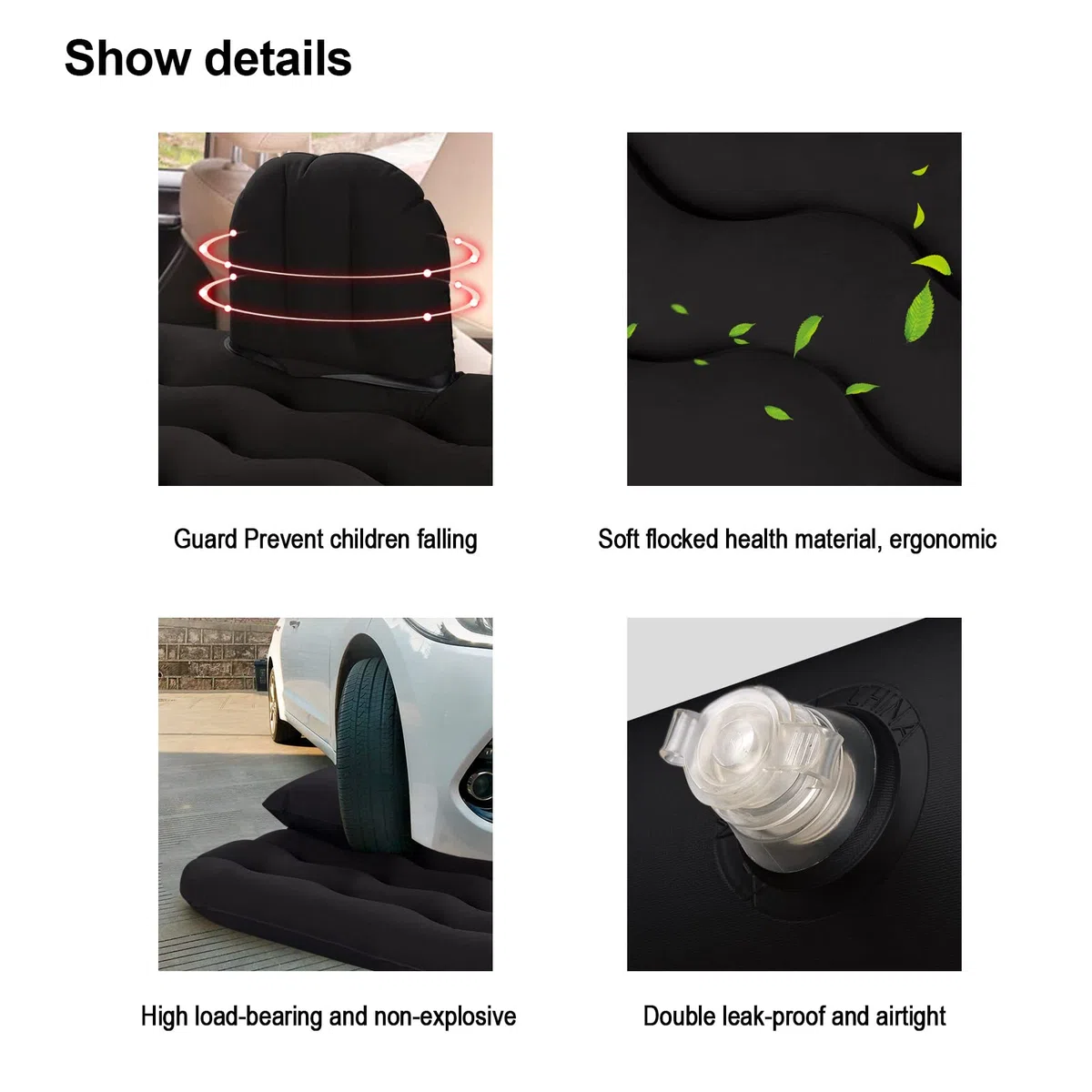 Colchón Coche Hinchable Colchón Sofá Hinchable con Bomba de Aire Eléctrica y Almohadas Adecuado para Adultos y Adolescentes (Negro)
