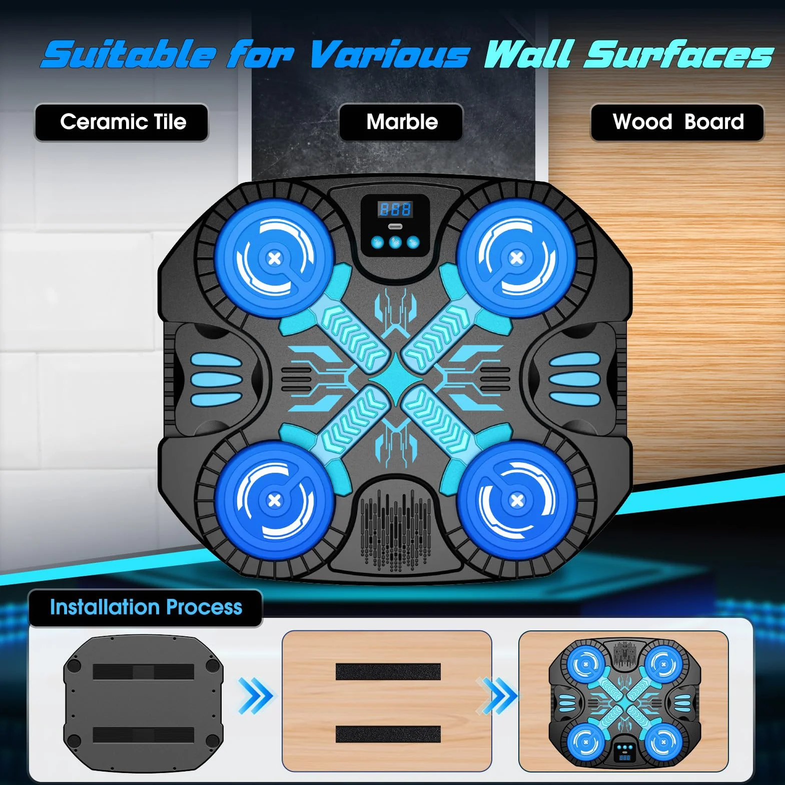 Máquina de Boxeo Musical para Niños con Guantes, Bluetooth, 3 Modos de Juego, Pantalla LED, Saco de Boxeo de Pared, Juguete 3-12 años