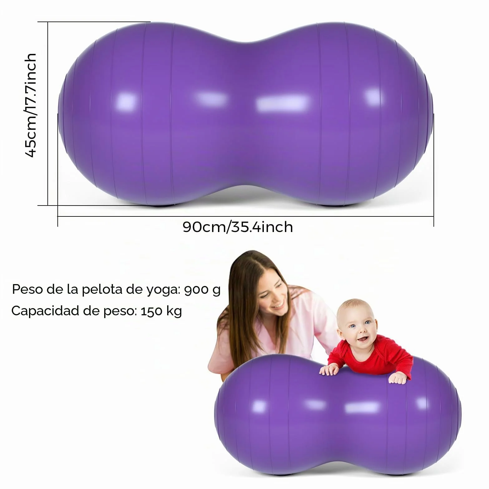 DASKING Pelota Pilates Cacahuete 45x90cm Antideflagrante Balon Yoga con Bomba Aire Peanut Ball para Embarazadas Niños Entrenamiento Equilibrio