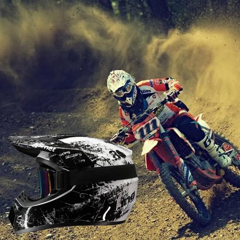 Cascos de Motocross Todoterreno para NiñOs de 8 A 14 AñOs, Casco BMX, MX, ATV, con Gafas, Guantes Y MáScara, Aprobados por El Dot