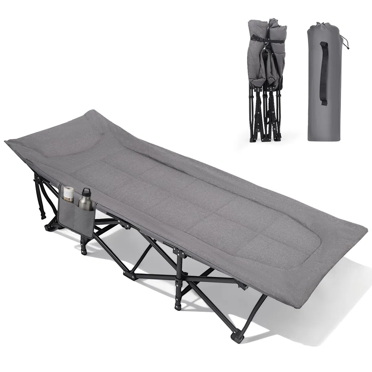 Sekey Cama de Camping Plegable con Acolchado y Bolsillo Lateral, hasta 190 x 71 x 36 cm, Superficie de Descanso Muy Ancha, Tumbona de Camping para Exterior e Interior, Ideal para jardín, Camping