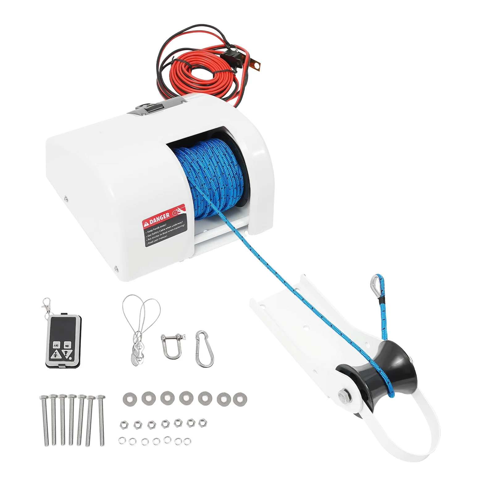 Molinete de anclaje para barcos, 12 V, molinete de ancla eléctrico, con mando a distancia, resistente caja de acero para anclajes de hasta 25 libras, adecuado para agua dulce y salada