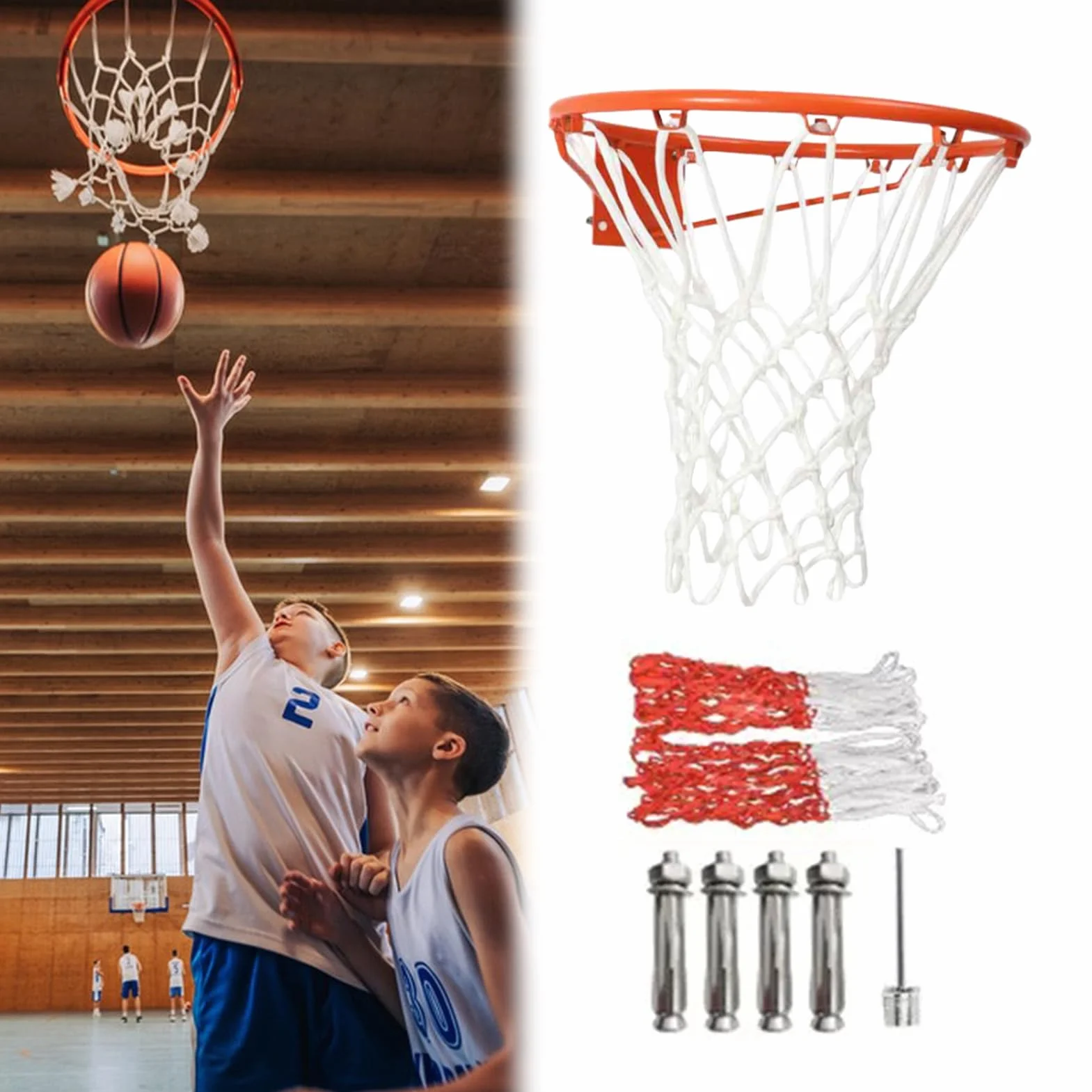 Canasta de baloncesto montada en la pared - Cesta móvil exterior, marco estable, diseño antivuelco