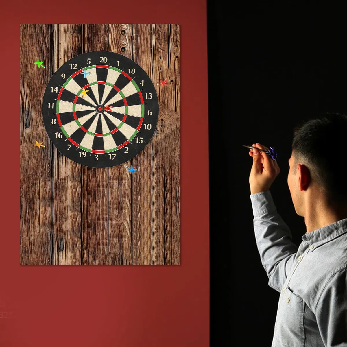 KEAGAN Tablero de dardos de grano de madera, protector de pared de diana, protector de pared de fieltro, protección de pared autoadhesiva, tablero de dardos de pared empalmado, tablero de dardos con