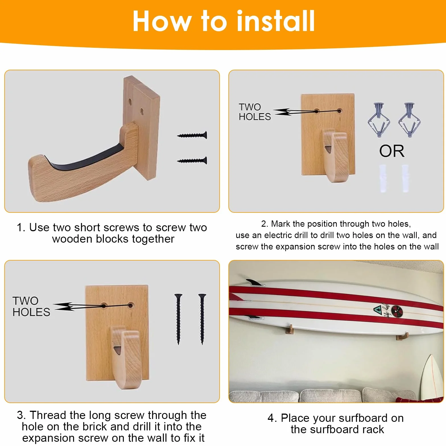 Soporte de Pared Universal para Tabla de Surf, Snowboard y Skateboard - Colgador para Tablas Largas y Cortas