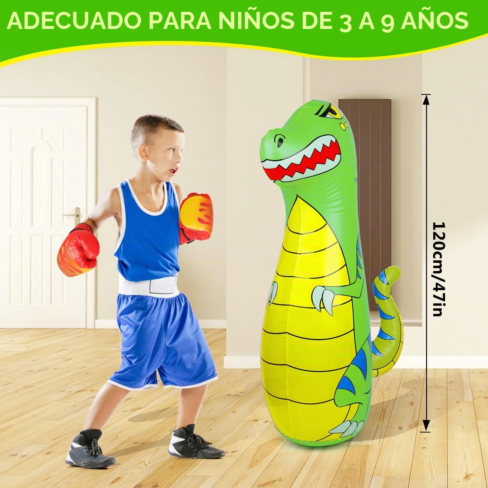 Saco de Boxeo Niños 120cm Hinchable Dinosaurio Bolsa Boxeo con Guantes Regalo 3-9 Años