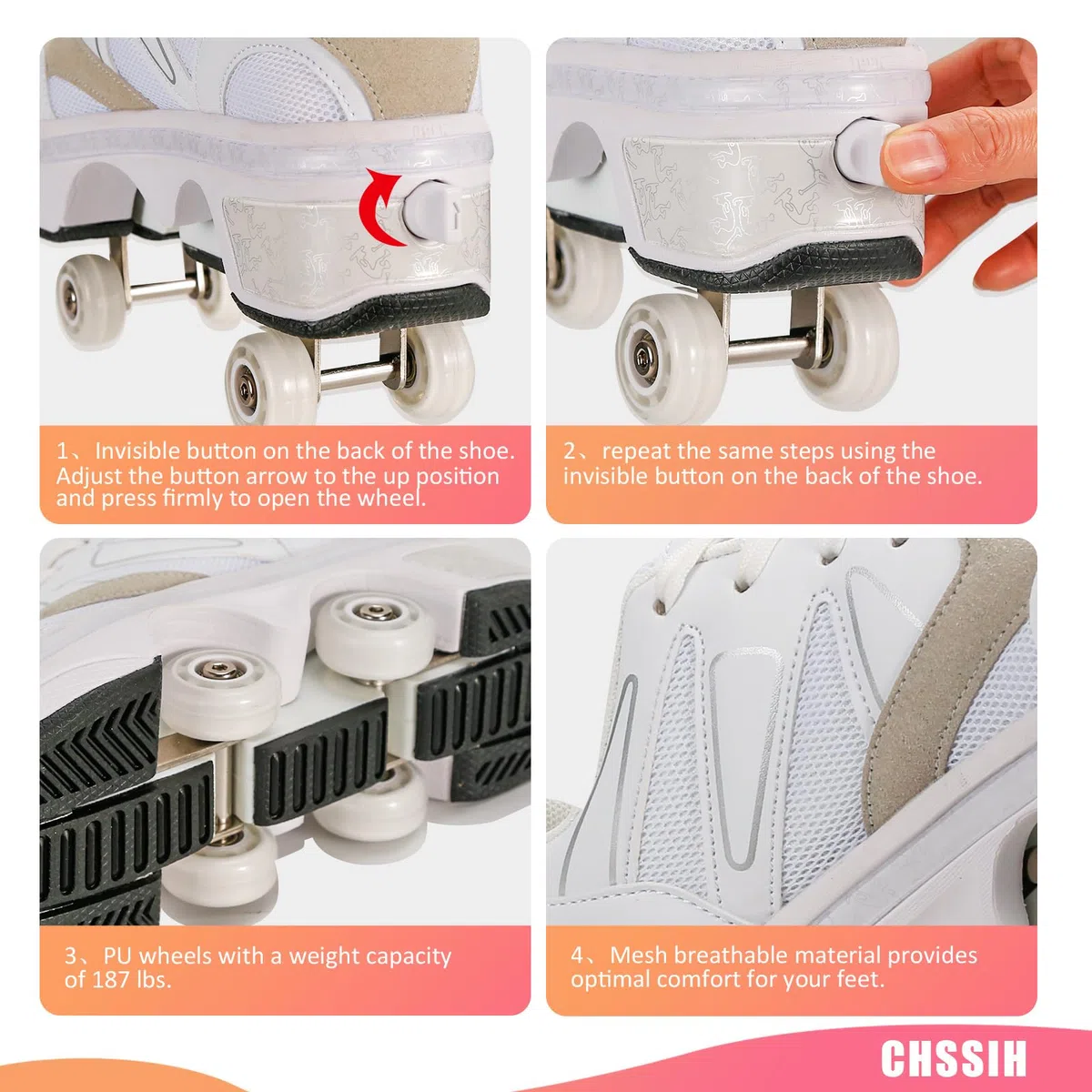 Zapatos De Patinaje sobre Ruedas para Mujer con Ruedas RetráCtiles | Zapatos con Ruedas para NiñOs Y NiñAs, DeformacióN Al Aire Libre Regalo De CumpleañOs Y Navidad