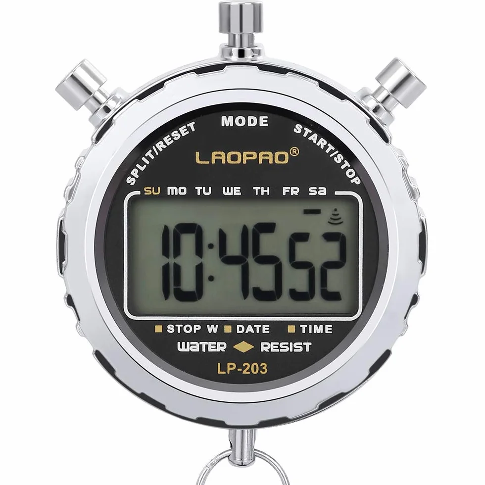 LAOPAO Cronómetro Digital, Impermeable 1/100 Segunda Precisión Temporizador,Bolsillo Gran Pantalla LCD Despertador para Fútbol Entrenador Deportivo…