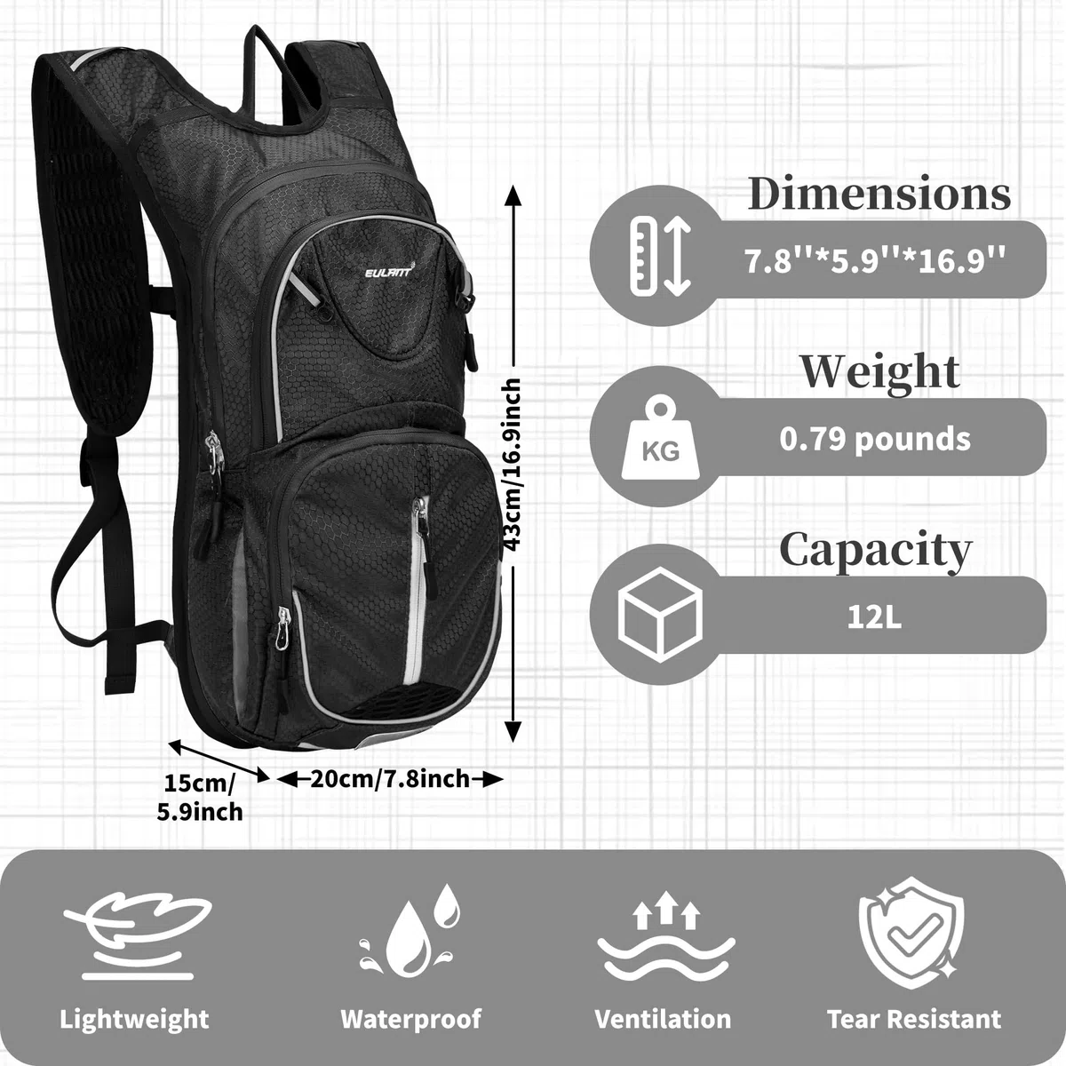 EULANT Pequeña Mochila para Bicicleta,12L Mochila de Hidratación Impermeable,Reflectoras Mochila de Ciclismo para MTB Senderismo Correr Natación Playa, con Capa de Aislamiento & red de pelota