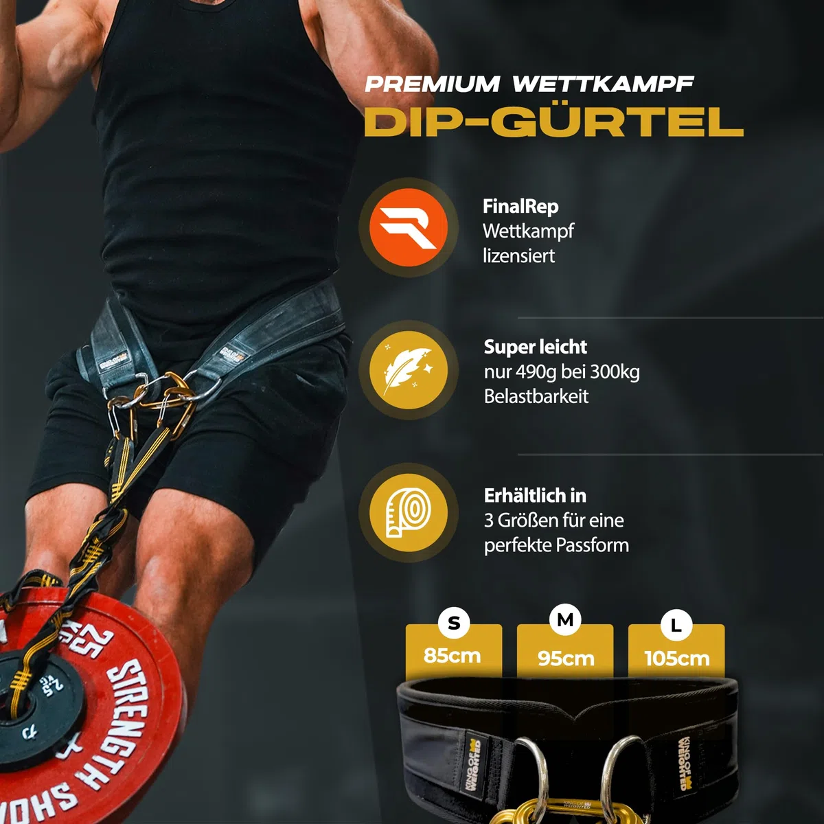 Dip Belt - Cinturón de peso con cadena de nailon para deportes de fuerza, peso inferior a 500 g, capacidad de carga de 300 kg
