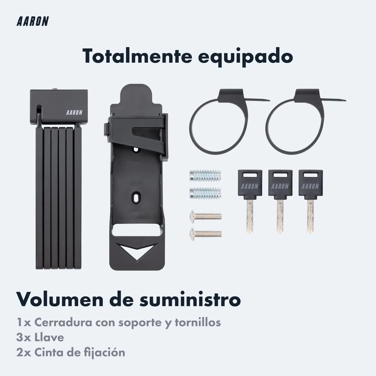 Candado AARON Shield para bicicleta - candado plegable seguro Nivel 14, candado de alta seguridad patentado con soporte - candado para bicicleta ligero con llave para E-Bike, bicicleta de carreras