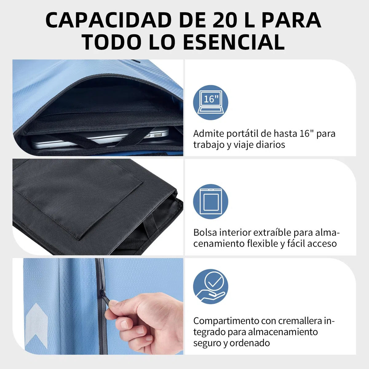 Alforjas Bicicleta Portaequipajes 3en1 20L – Mochila y Bandolera, Bolsa Impermeable con Compartimento para Portátil 16", Bolsa Trasera Reflectante para Trabajo, Desplazamientos y Viaje