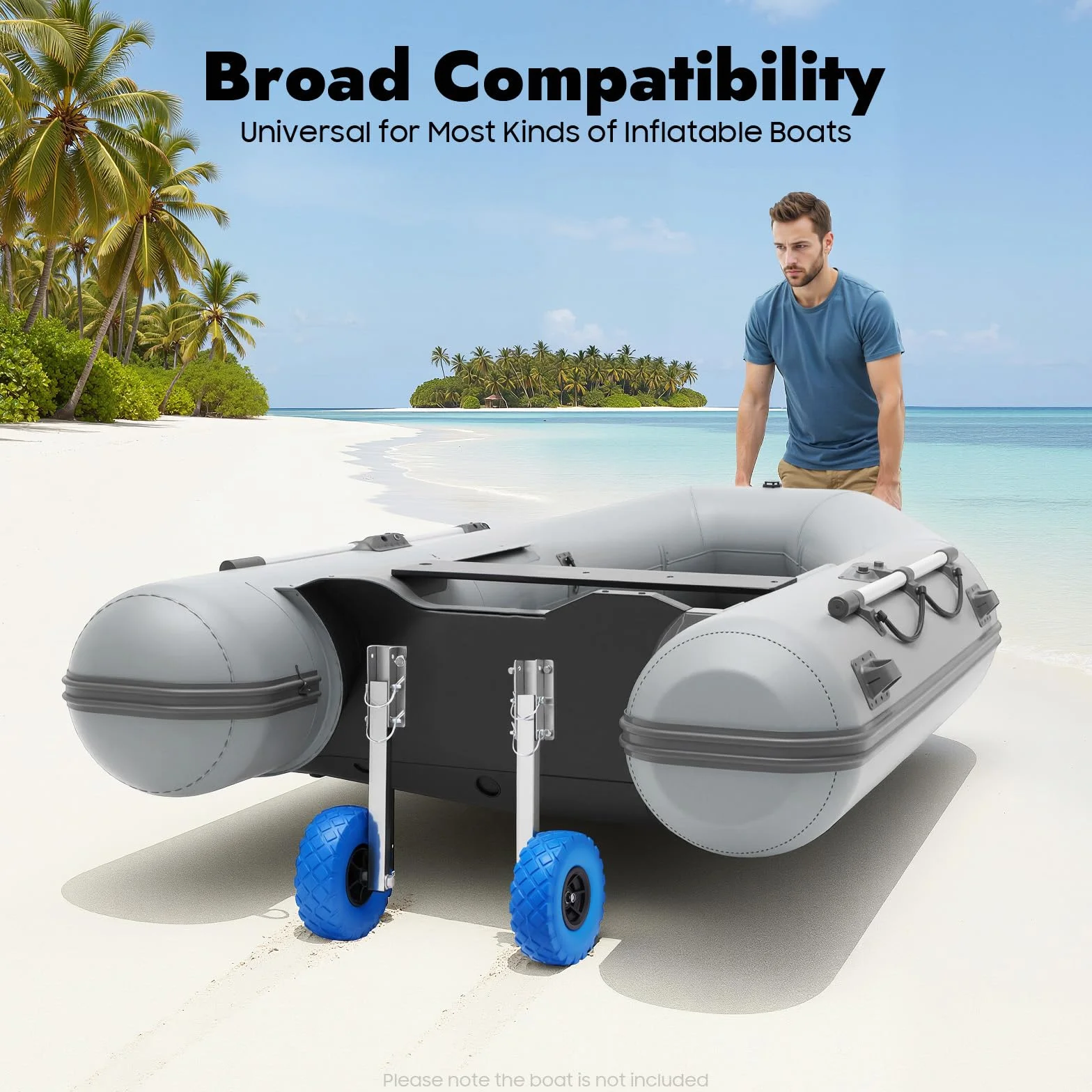 Ruedas traseras deslizantes para botes neumáticos, acero inoxidable, ruedas de transporte para bote inflable yate Tender 10''x3''