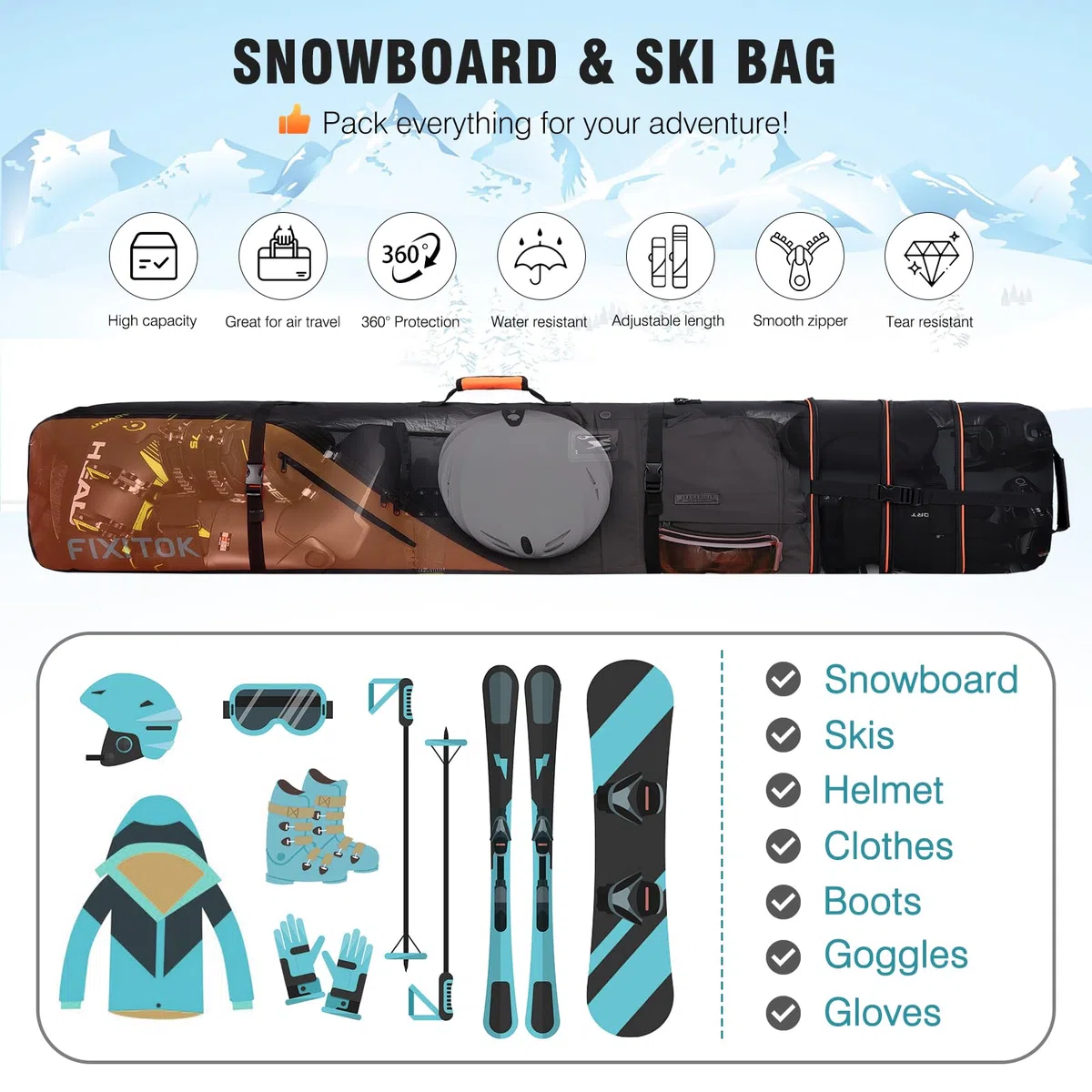 FIXITOK Bolsa de snowboard