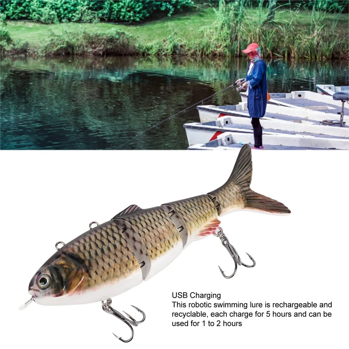 Señuelo de Natación Robótico, Señuelo de Pesca Eléctrico con Luz LED, Wobbler Recargable por USB, Cebo de Natación Multiarticulado, Señuelos de bajo Duro para Aparejos de Pesca