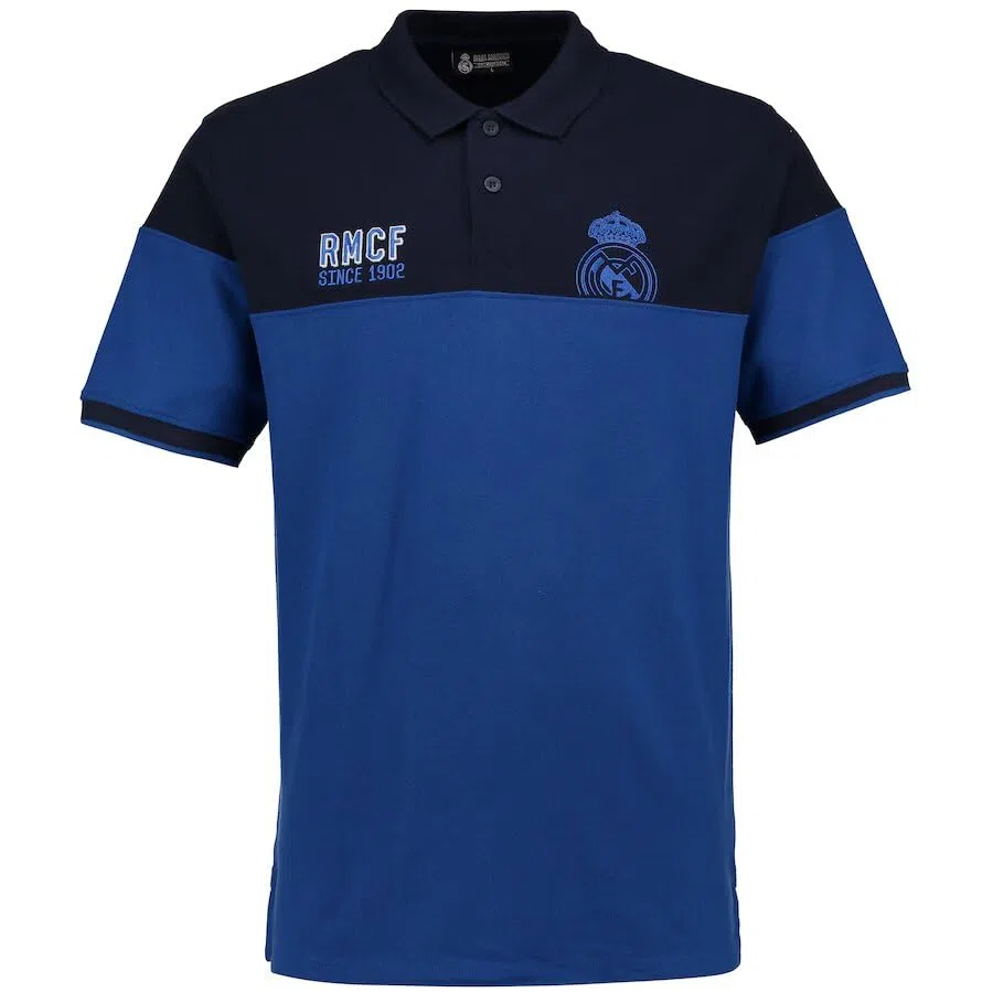 Real Madrid Polo Oficial, Camiseta Deportiva Bicolor Azul y Azul Marino, RMCF Desde 1902
