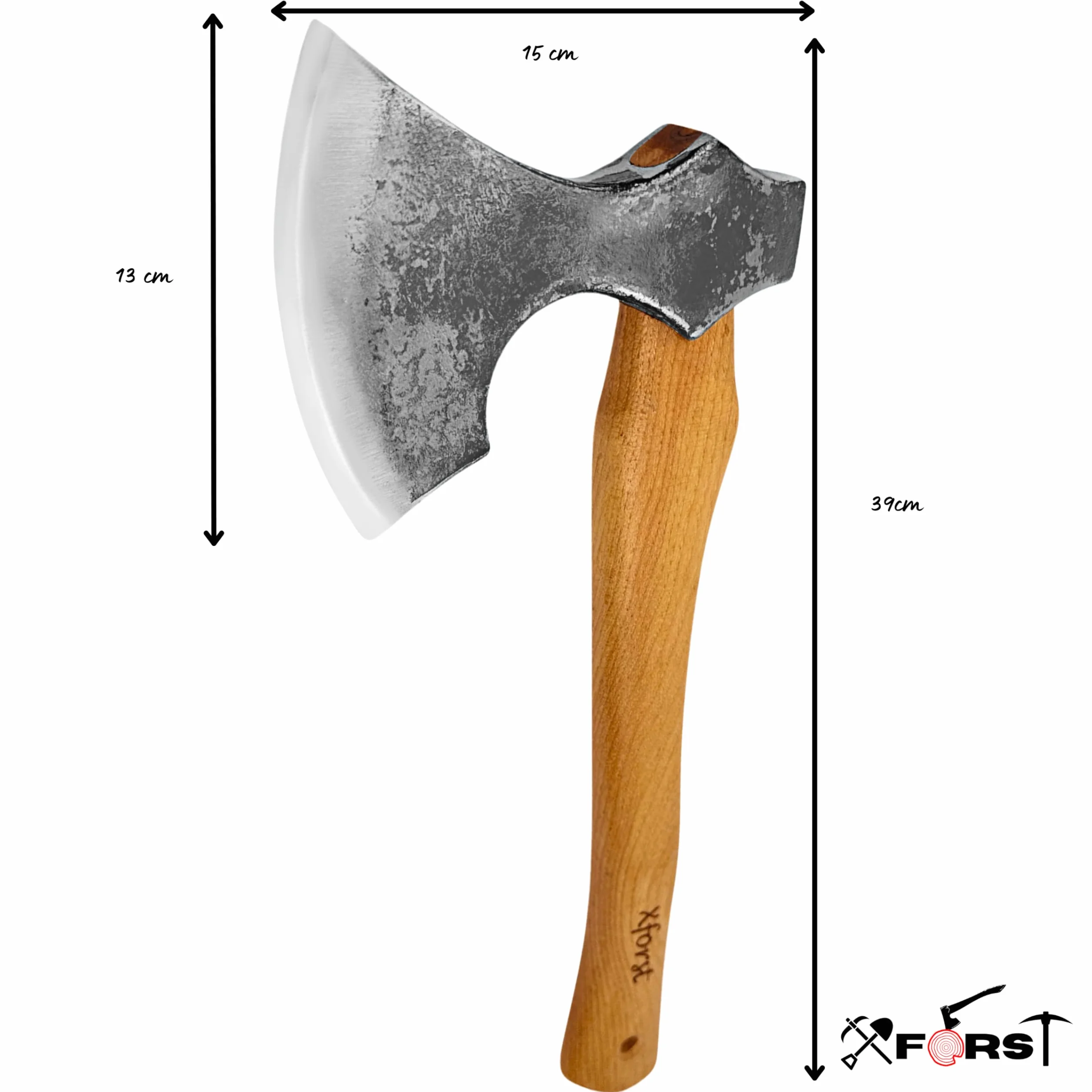 Xforst Hacha Vikinga, Hacha con Mango de Madera de Nogal Hickory Incluye Funda de Cuero Auténtico Negro - Modelo X-WIC