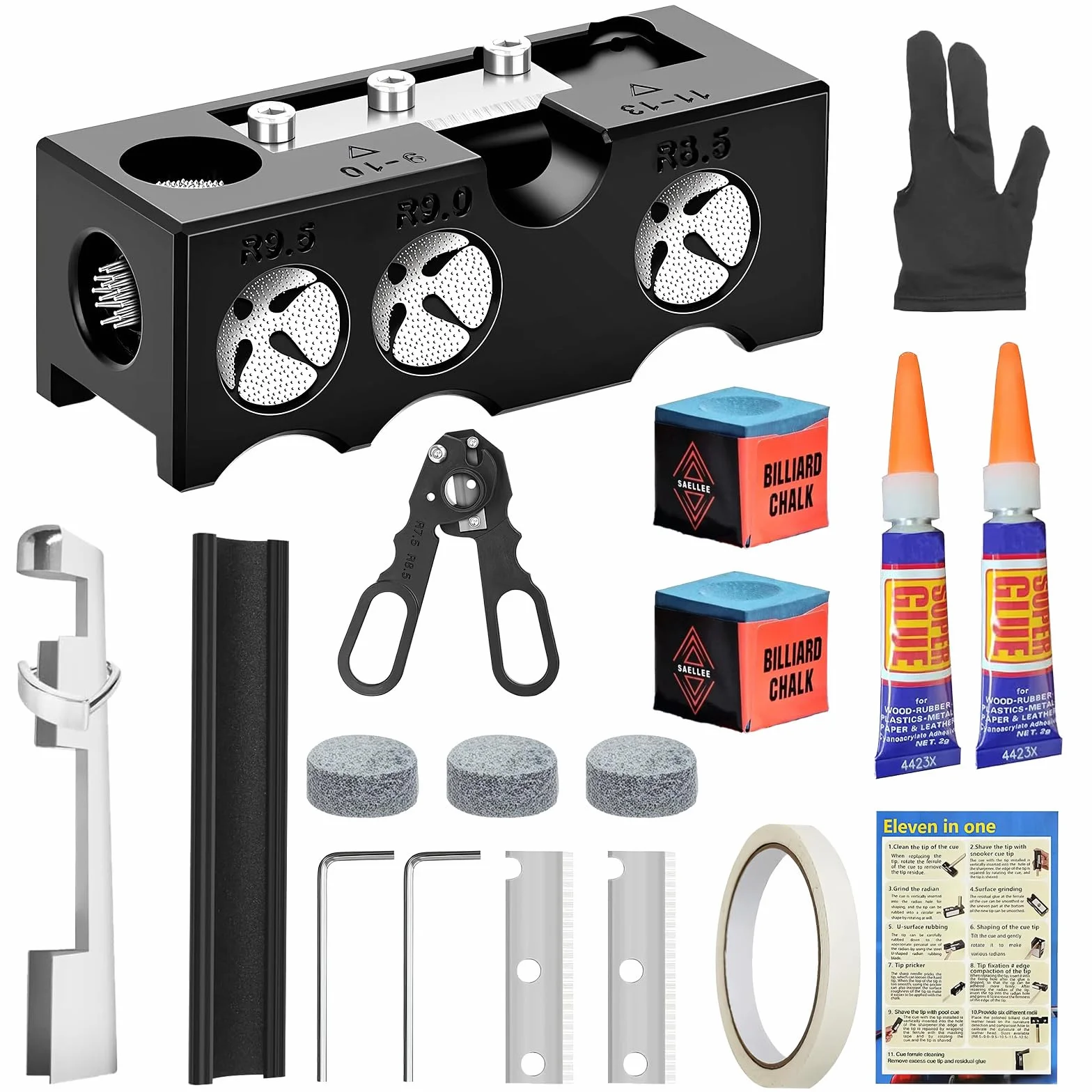 Kit de repuesto para tacos de billar 11 en 1, kit de reparación de tacos de billar, kit de reparación de tacos de billar, kit de repuesto de puntas de palo de billar, accesorios para tacos de