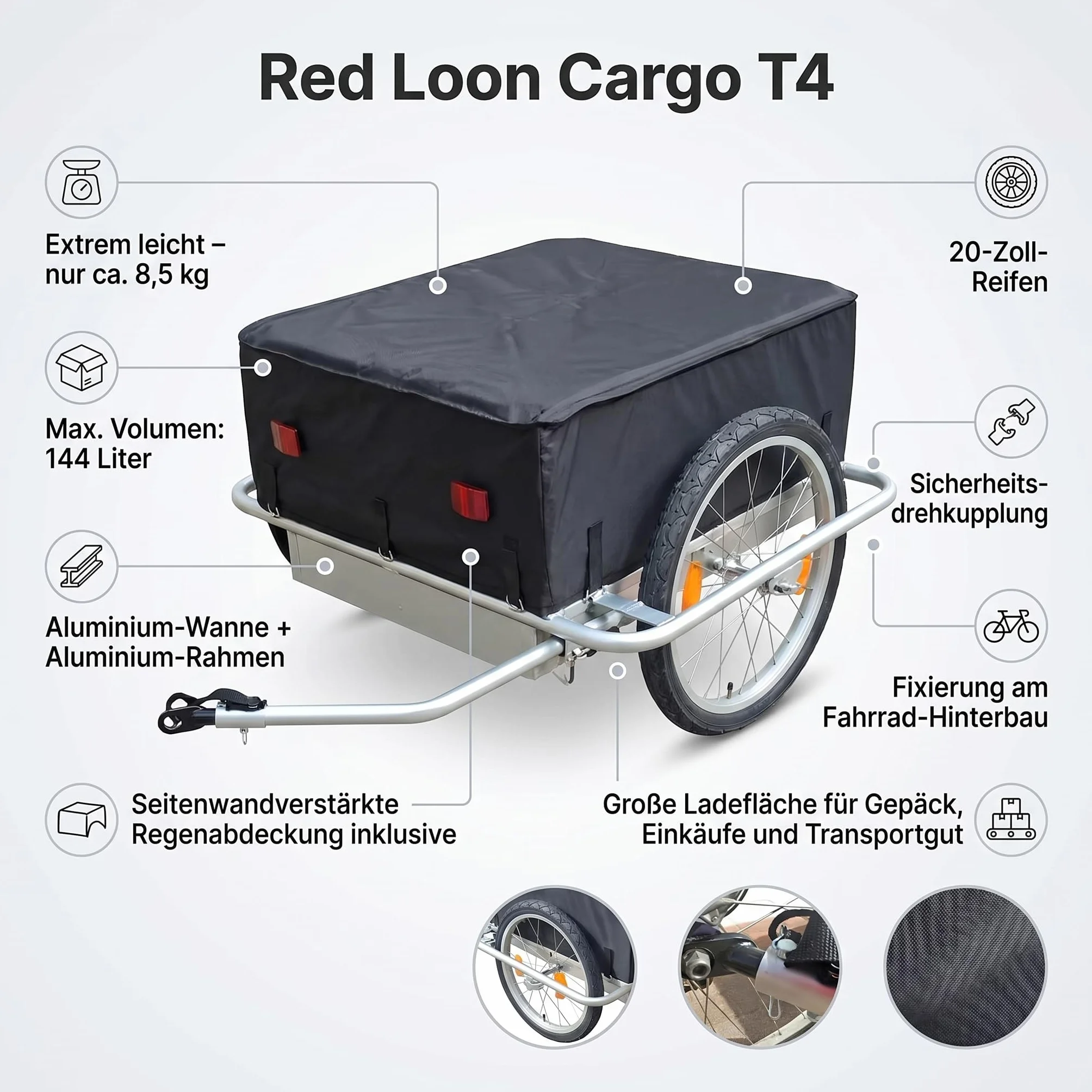Red Loon Cargo T4 - Remolque de transporte para bicicleta (aluminio, llantas de aluminio, 144 L)