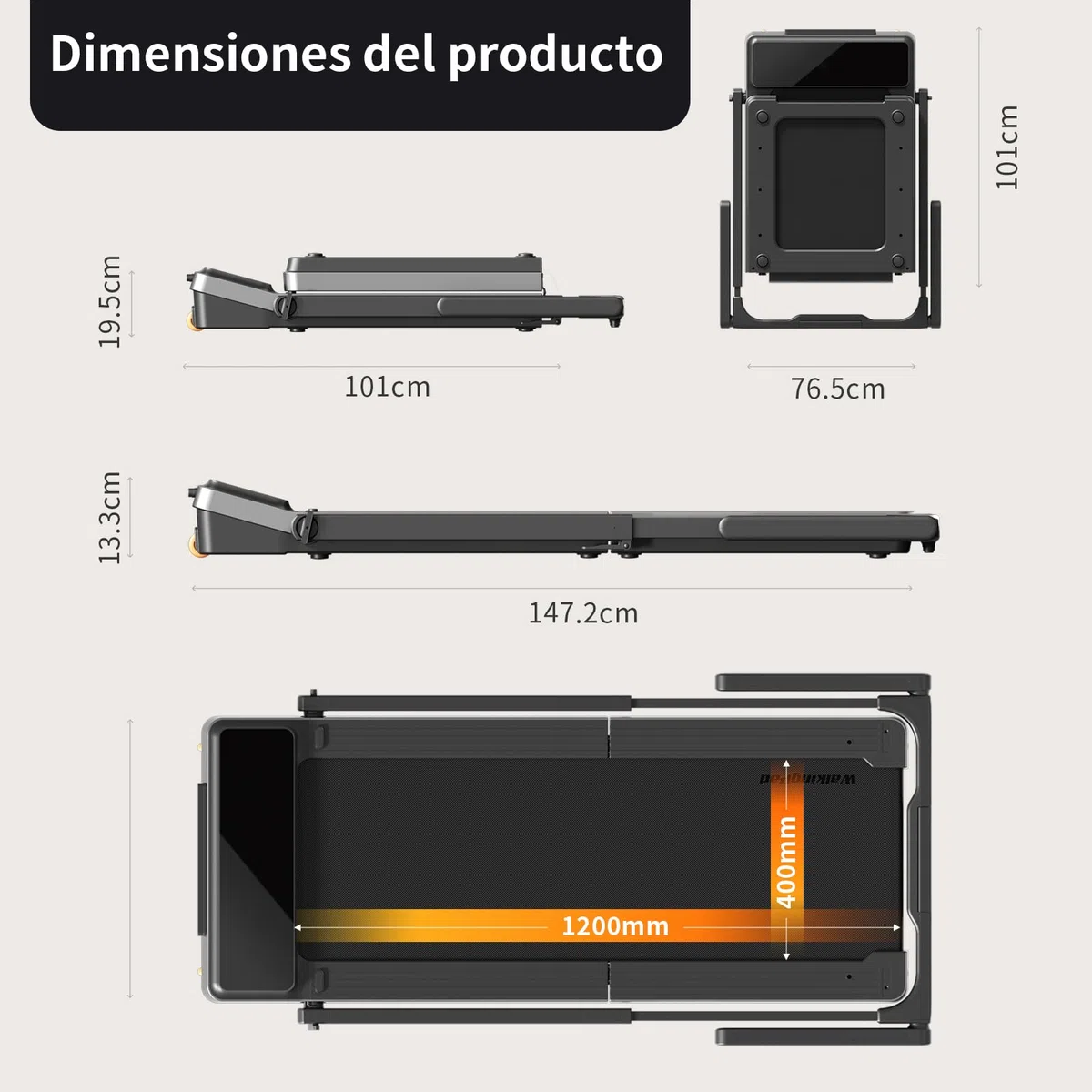 WalkingPad R3 Hybrid+ Cinta de Correr, Cinta de Caminar Plegable con asa 1-12 Km/h, área de Carrera Grande de 44 cm x 120 cm, 120KG Máx. Cinta de Correr Plegable para Uso doméstico con aplicación y