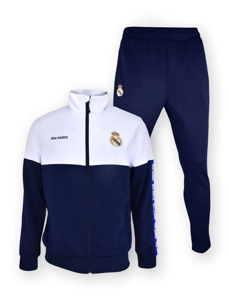 Real Madrid Chándal Dos Piezas Chaqueta Blanca y Azul y pantalón Azul Infantil Producto Oficial - 8