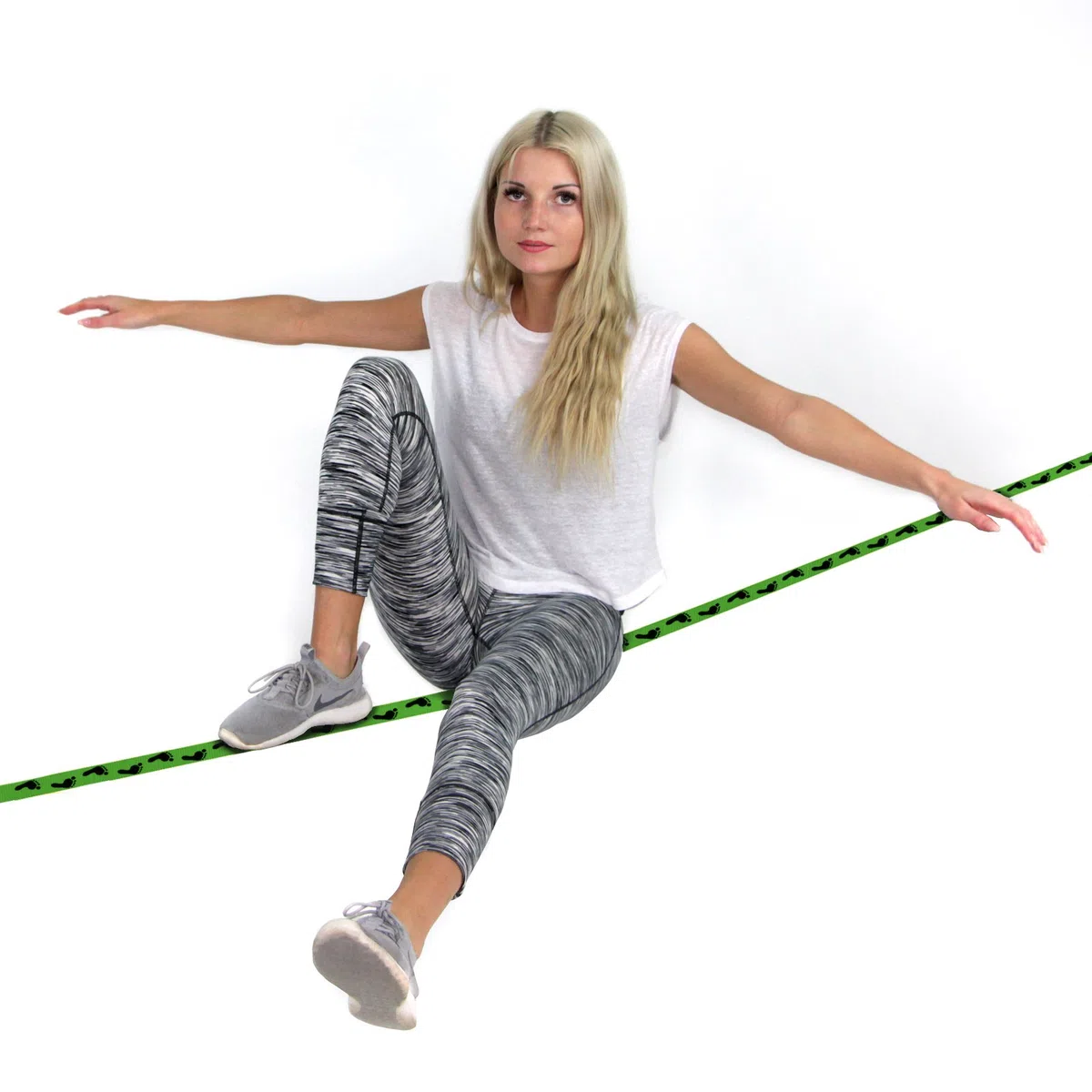 ALPIDEX Slackline 15 m para principiantes y expertos , Carga máxima 2 toneladas , Incl. una bolsa de transporte, Color:Huella. verde