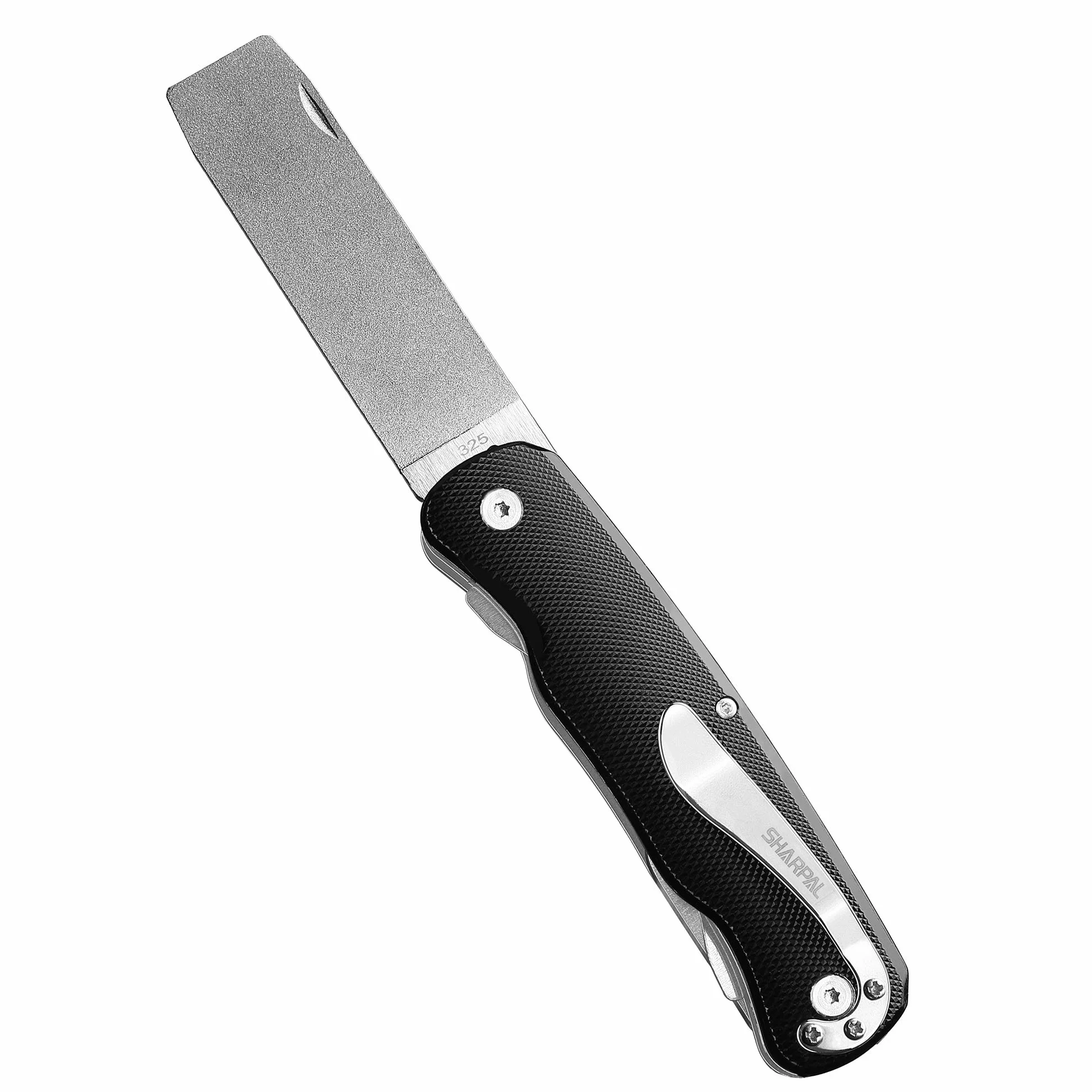 SHARPAL 179N 5 en 1 - Afilador de flechas con llave y pluma de diamante con doble grano y mango de aluminio anodizado con clip de bolsillo