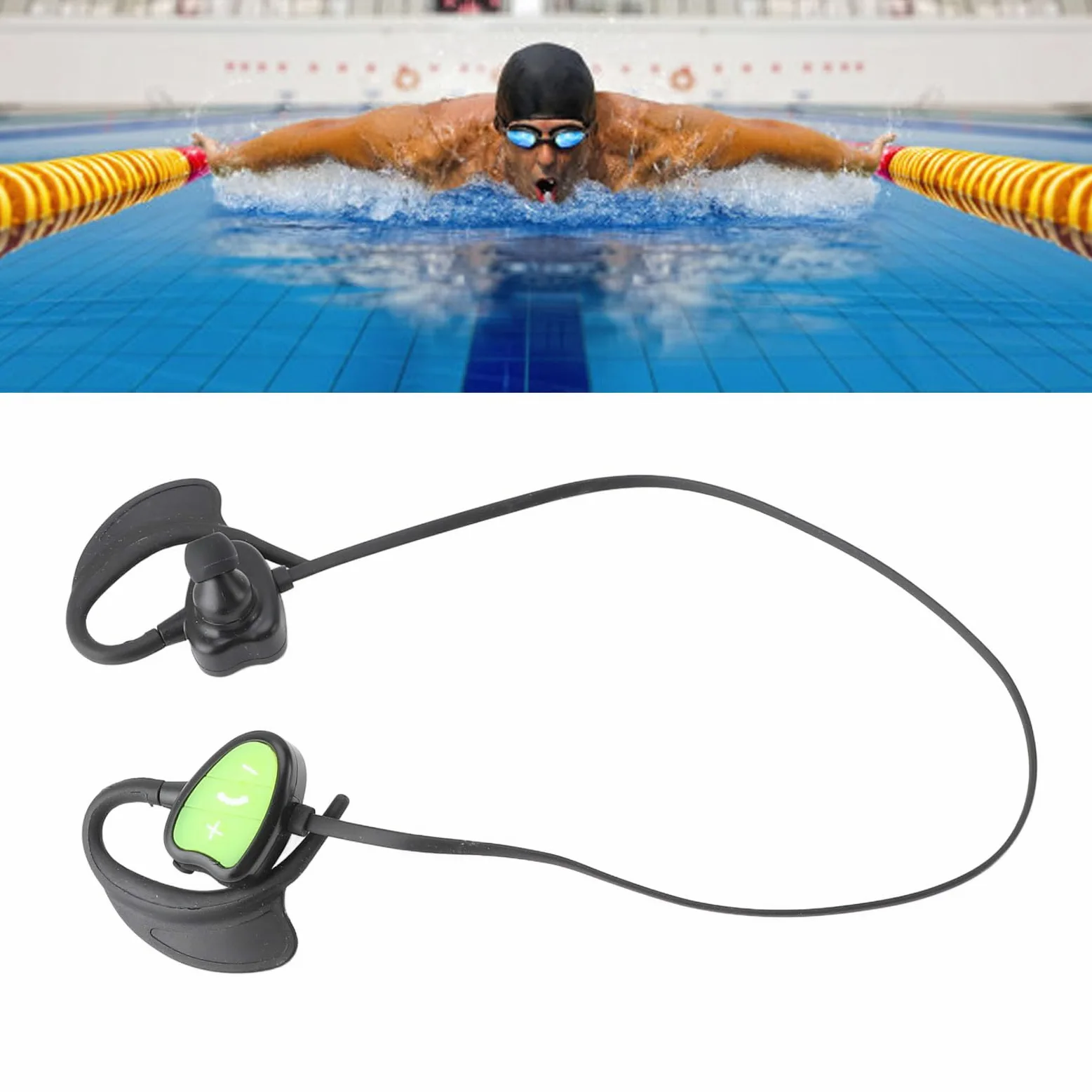 Syrisora ​​Auriculares de Natación Inalámbricos Bluetooth IPX8 Impermeables con Mensaje de Voz Inteligente y Reducción de Ruido para Surfear y Bucear (Verde)