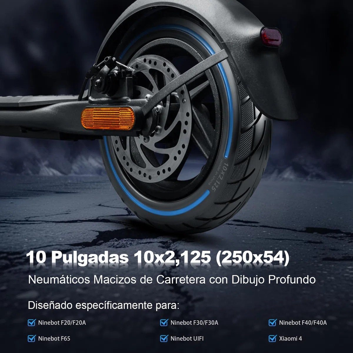 10x2,125 Neumáticos macizos 250x54 Neumáticos sólidos para Xiaomi 4/4Pro(gen1)/4Lite(gen2)/Ninebot F40D2/D38D Patinete eléctrico de 10 pulgadas Neumáticos macizos Neumáticos de repuesto