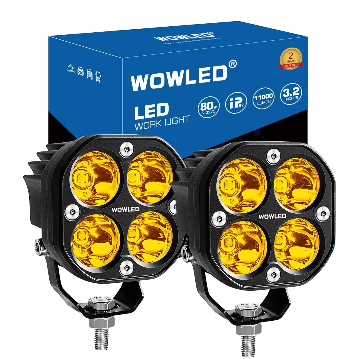 Foco LED ámbar de 3 pulgadas, 12 V, 24 V