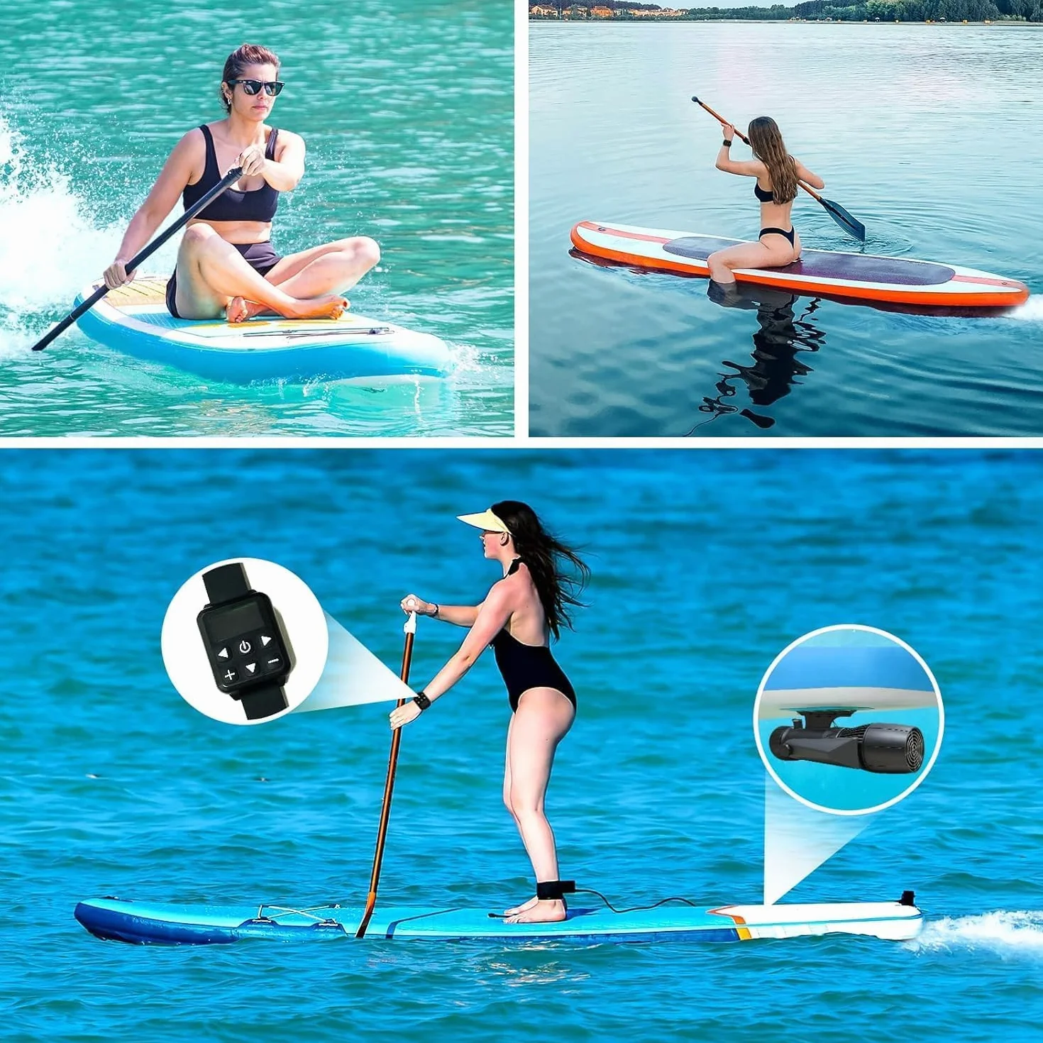 Camolech 900W Aleta eléctrica para SUP - Scooter submarino de alta velocidad de 2,8 m/s con control remoto, tiempo de ejecución de 130 minutos, motor para kayak, equipo multiusos para surf/buceo