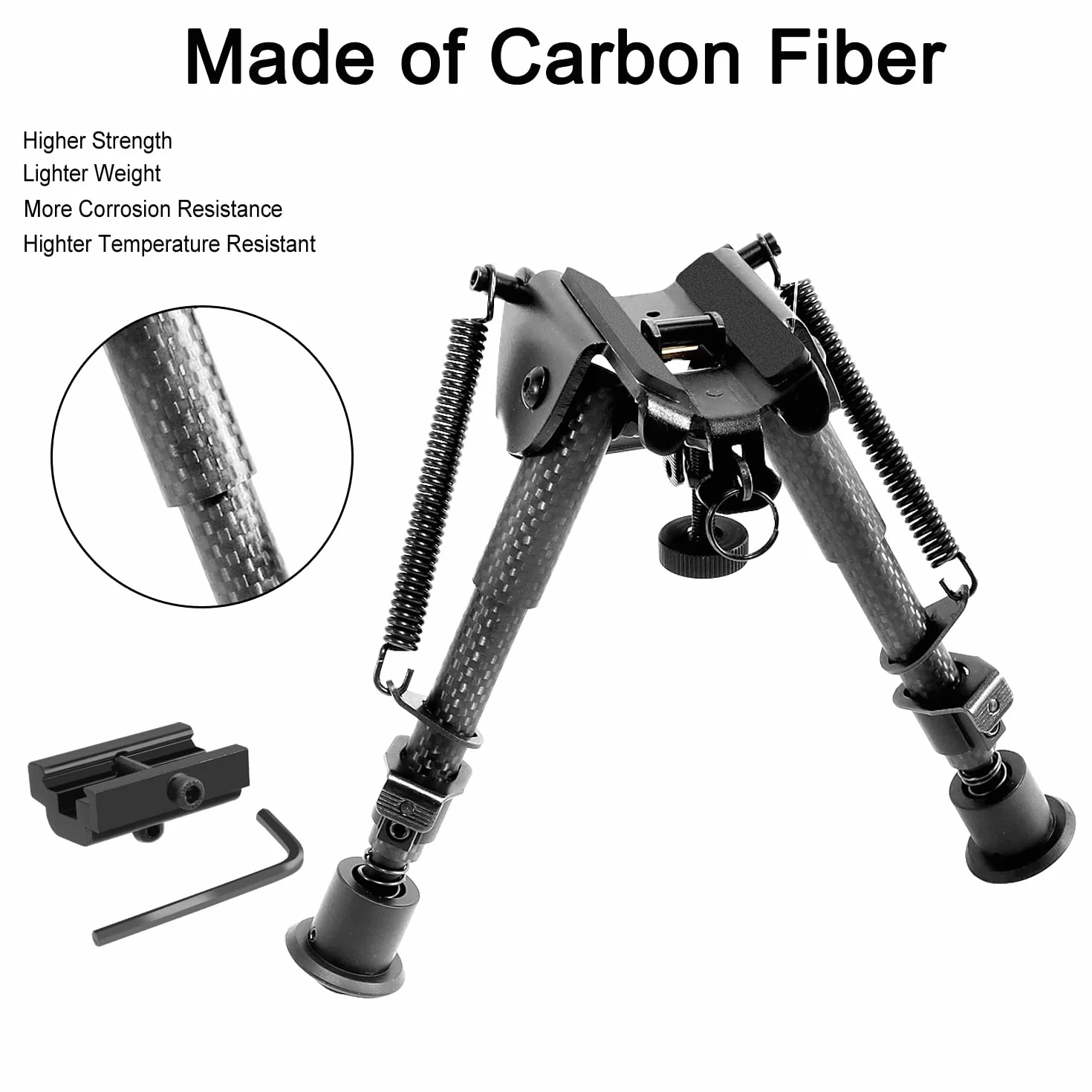 JASHKE Bípode de Fibra de Carbono con Lanzamiento Rápido Monte Picatinny Inclinable Bípodos Extensible (6 a 9 Pulgadas)