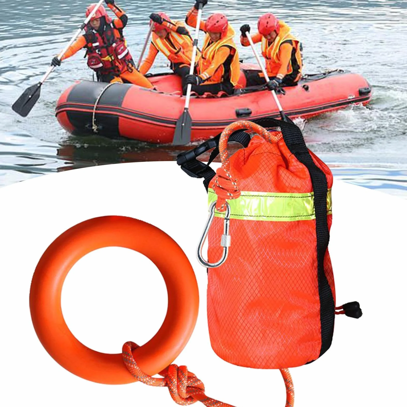 Cuerda de Rescate Acuático 16 m Flotante Reflectante Equipo Seguridad Anillo Mano Rafting Aguas Bravas