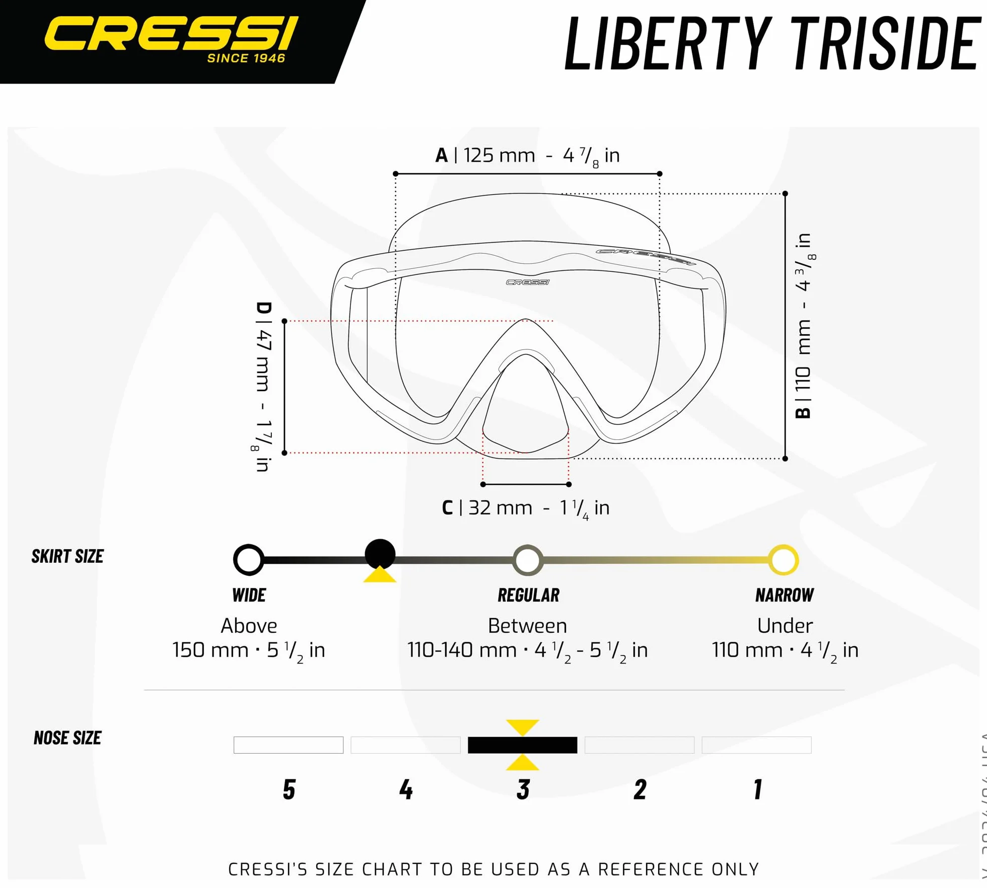 Cressi Liberty Triside Mask -Máscara Panoramic de 3 Cristales para Buceo, Apnea y Snorkel, Talla Única, Unisex Adulto