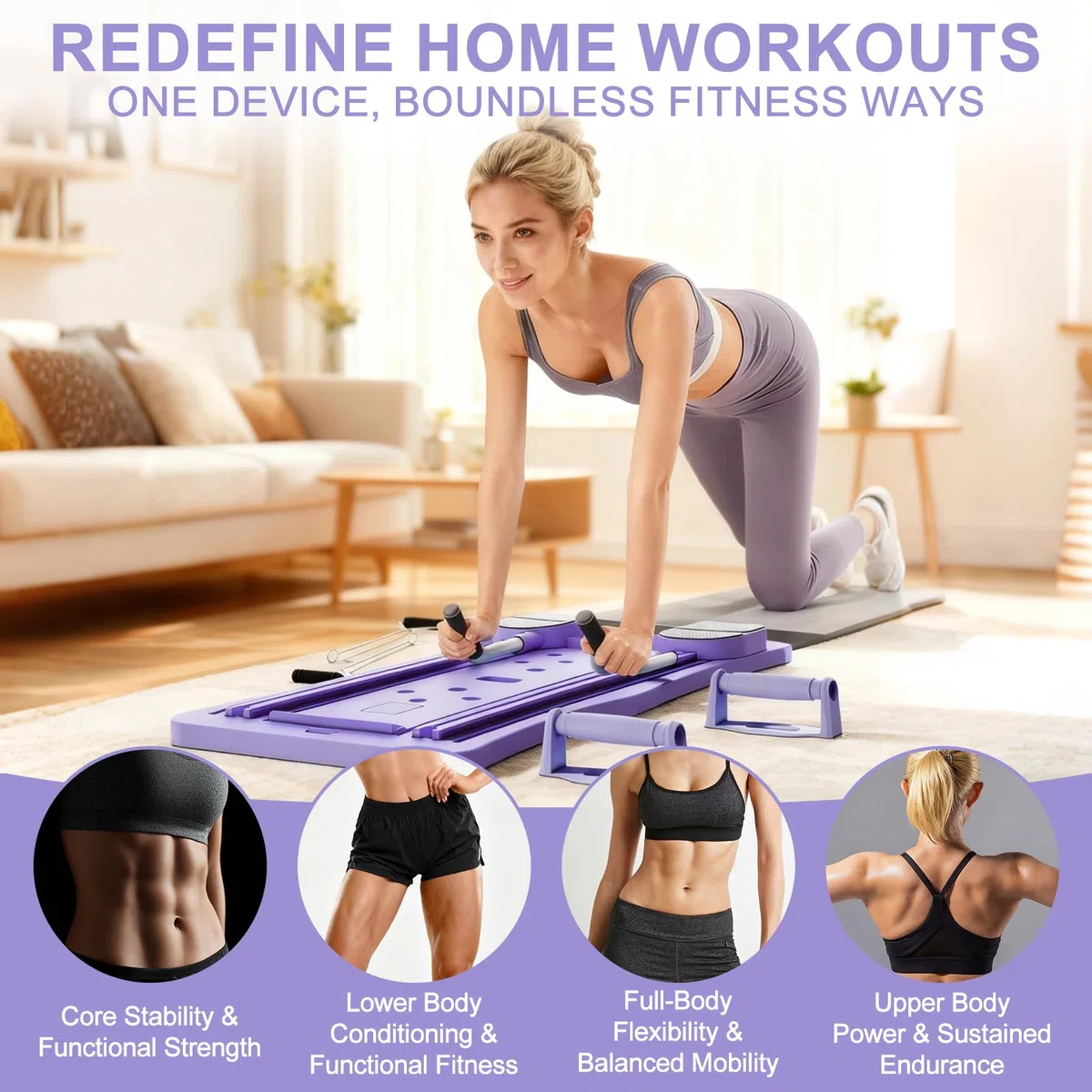 Roadtime Reformador Pilates 6 en 1 Mejorado Plegable Conjunto y Temporizador Compacto, Bandeja Pilates para la Protección de las Rodillas y Entrenador Multifuncional, Tabla Abdominal con Rebote