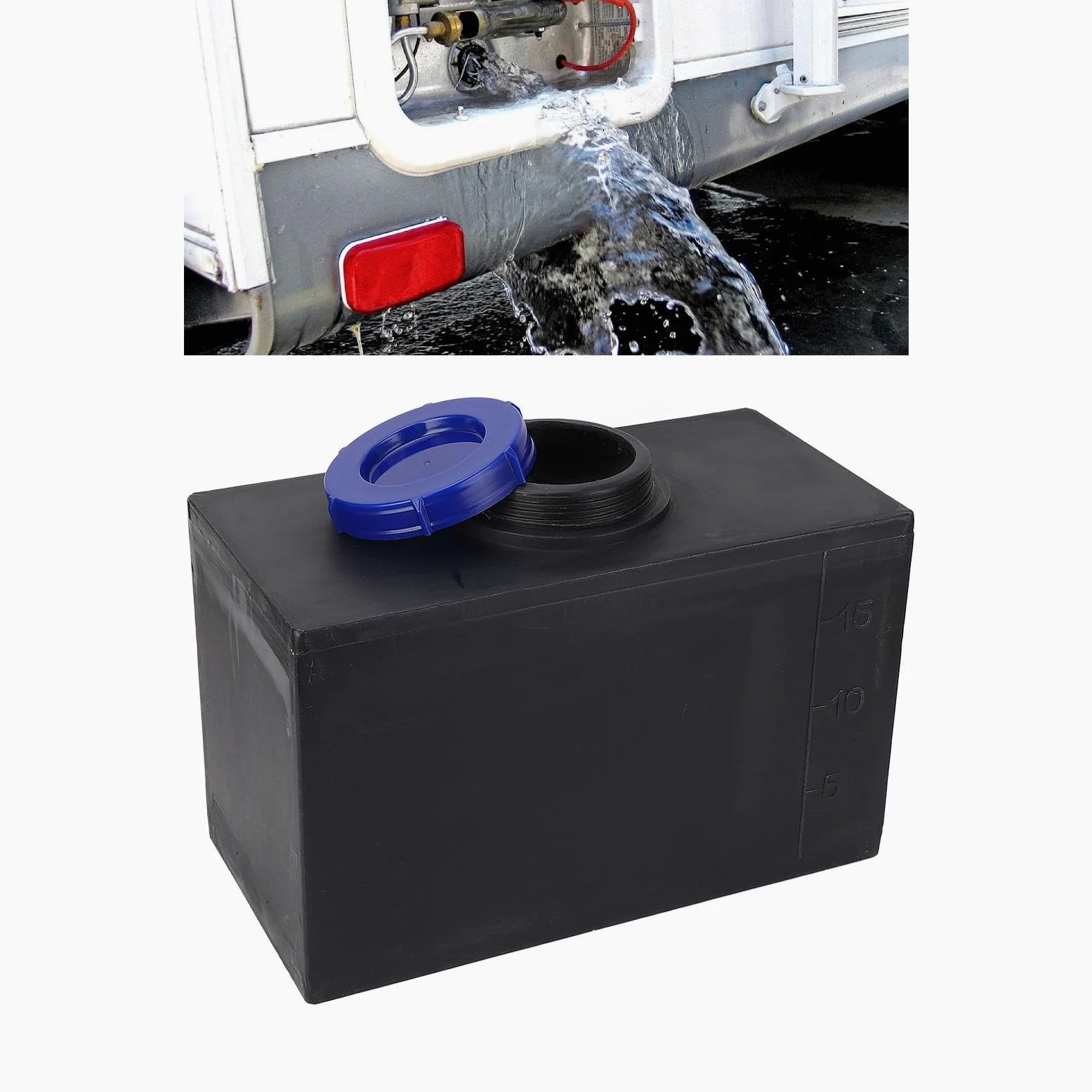 Depósito de agua de 5 galones, tanque de agua para autocaravana, color negro, resistente al frío, tanque de almacenamiento de agua cuadrado para remolques, barcos, yates, 15,7 X